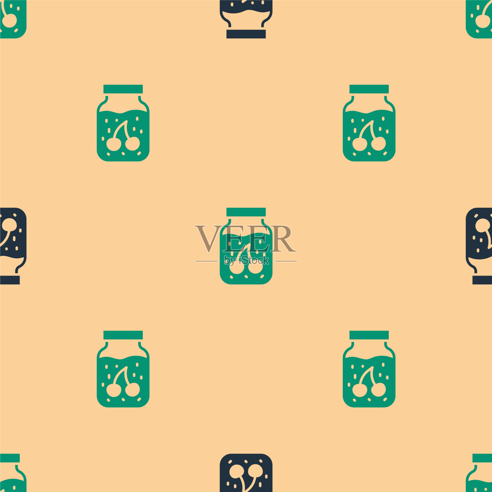 绿色和黑色果酱罐图标隔离无缝插画图片素材