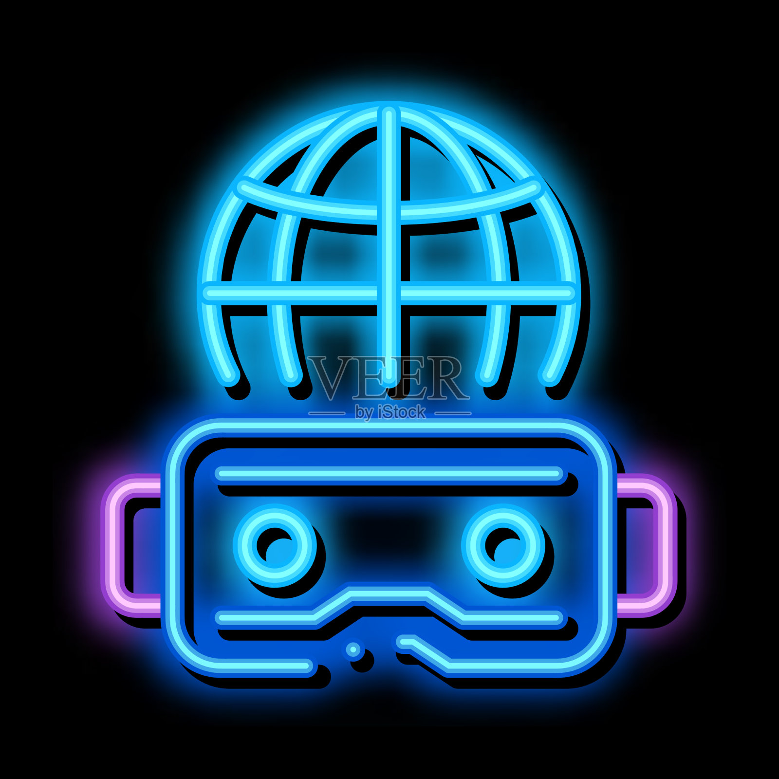 眼镜的额外现实霓虹灯图标插画图片素材