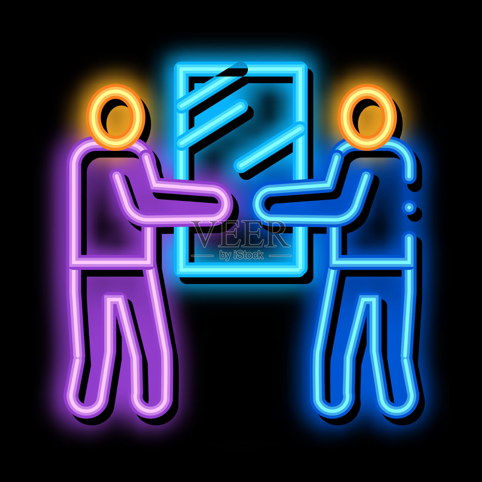 人们拿着玻璃霓虹发光的图标插画图片素材