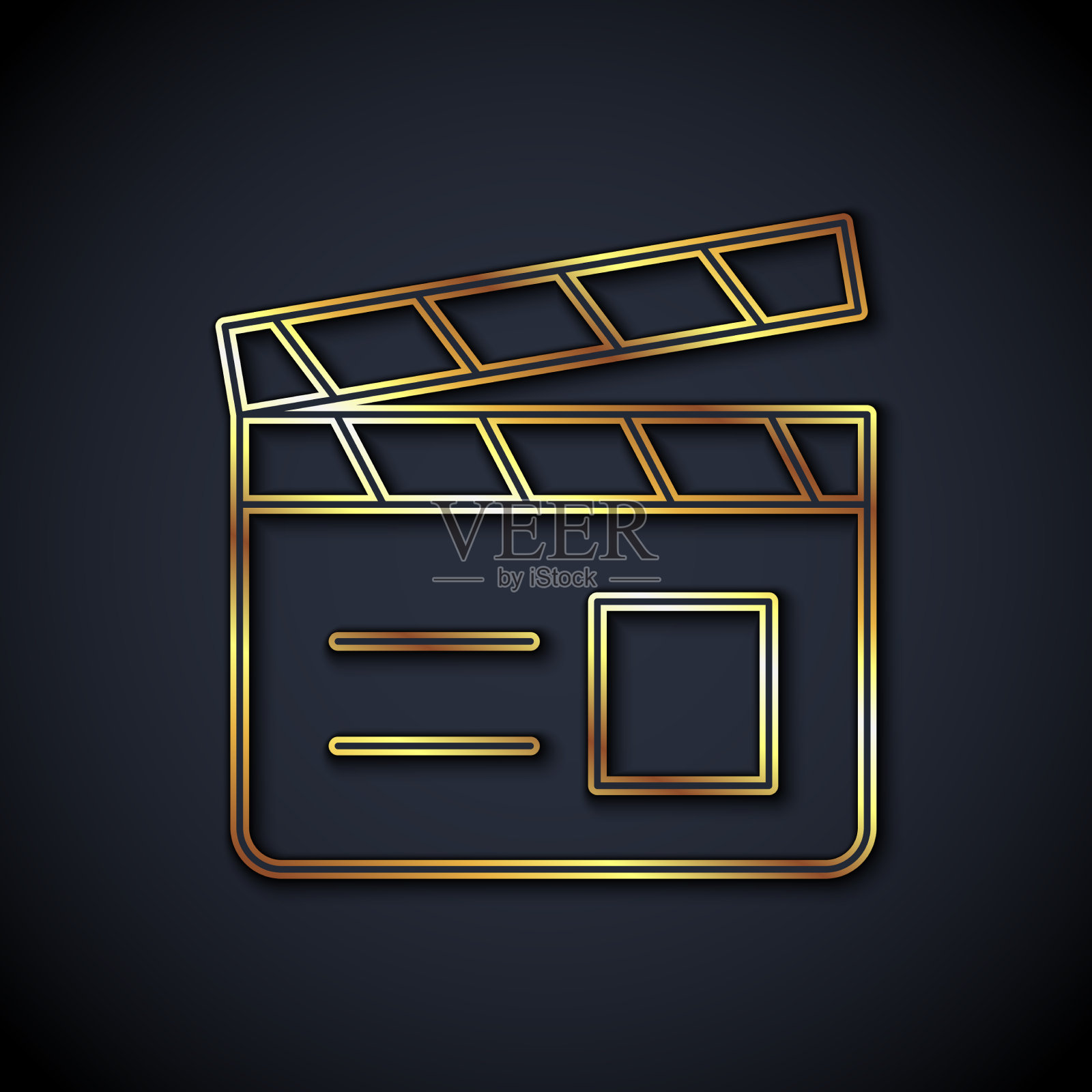 金线电影拍板图标孤立上黑色图标素材