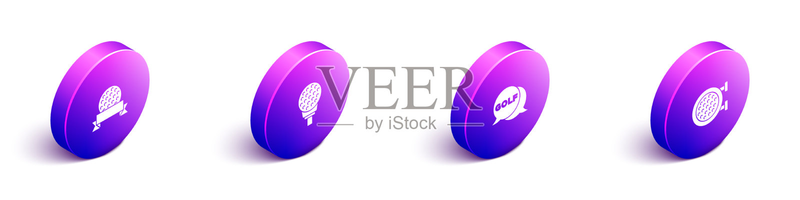 设置等距高尔夫球在tee标签和运动图标素材