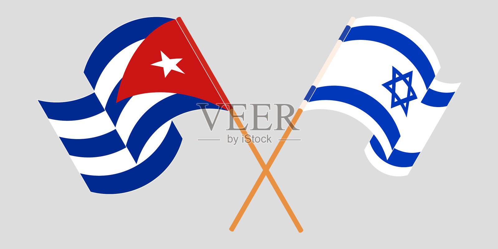 古巴和以色列交叉并挥舞旗帜插画图片素材