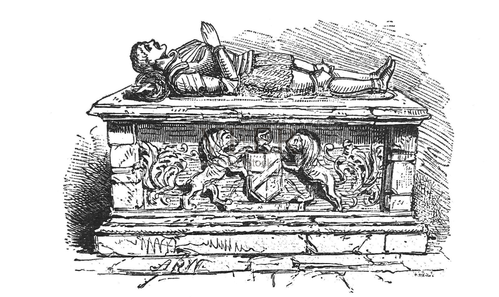 古色古香的插图-一个骑士的墓穴插画图片素材