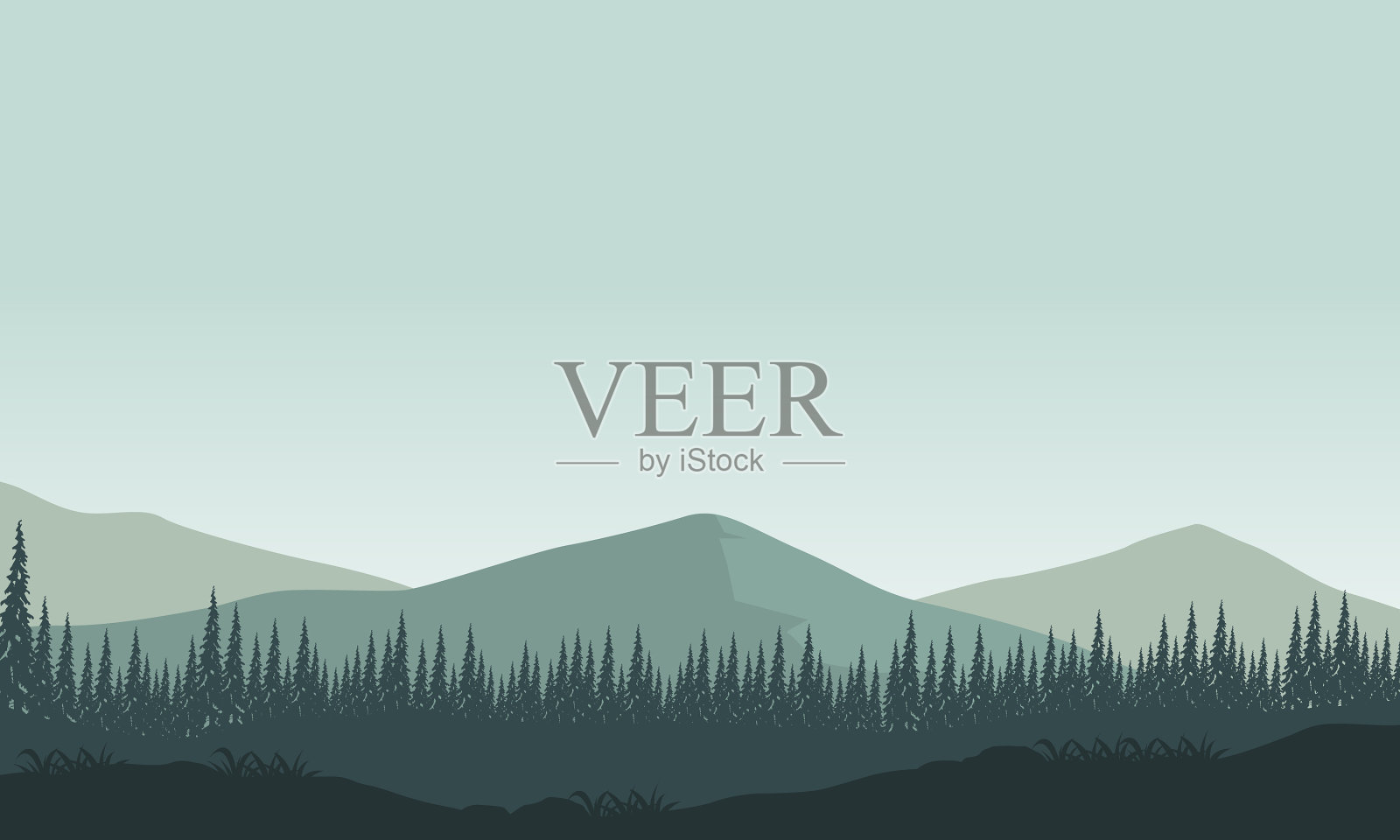 雾蒙蒙的早晨，美丽的山景插画图片素材