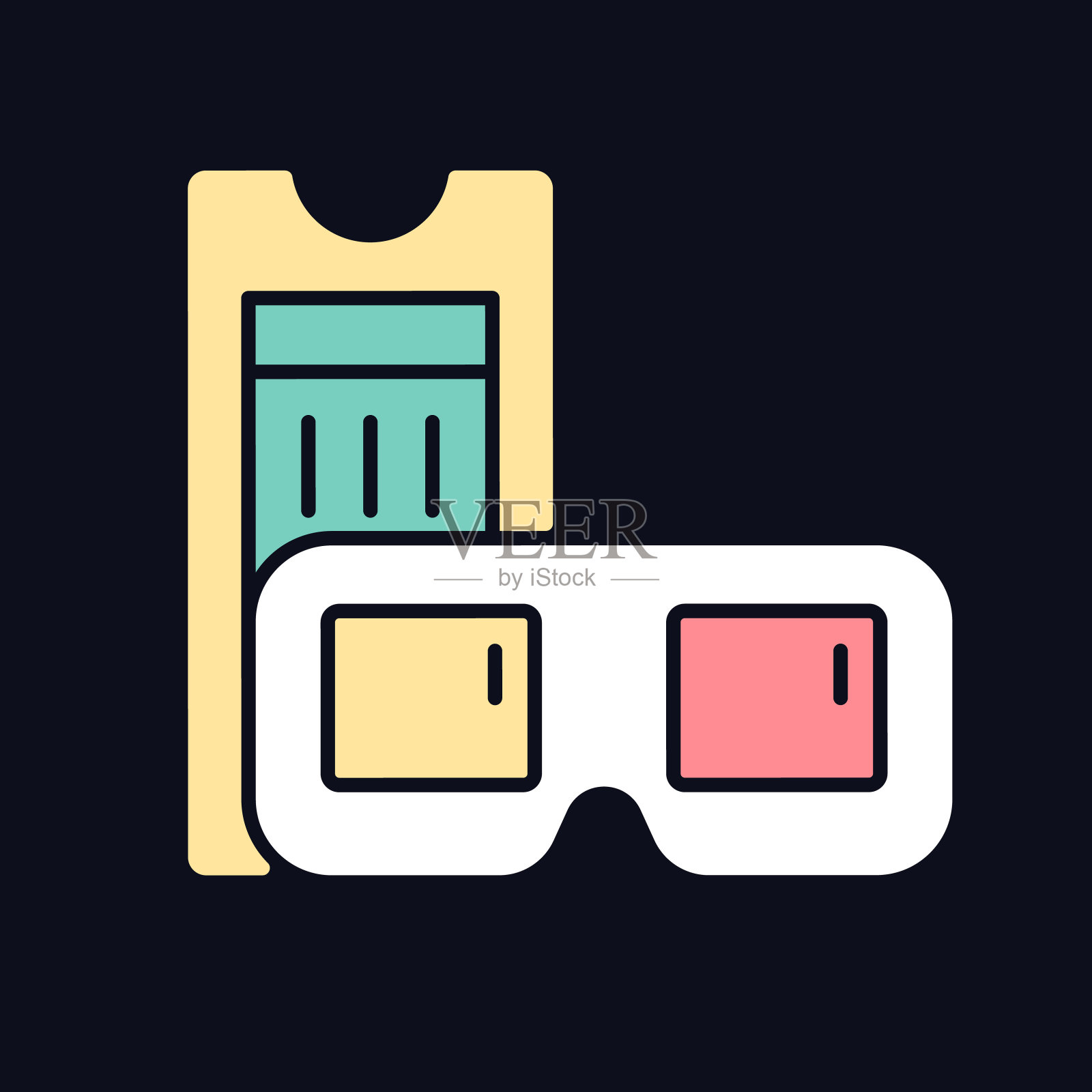 老式3D影院眼镜黑色主题RGB颜色图标插画图片素材