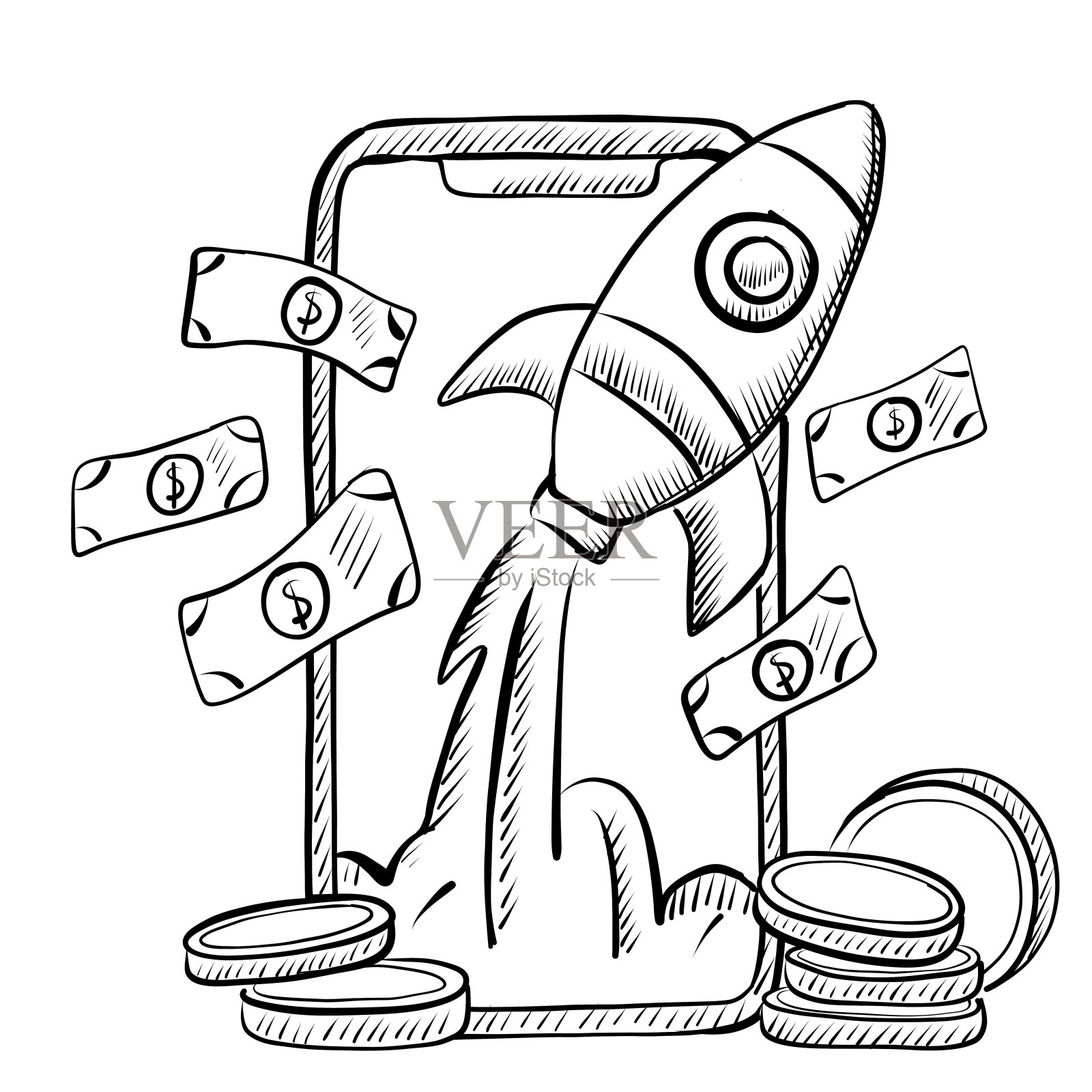 拉特设计以矢量插图概念为管理、战略、数字营销，以图标开始集现代商业工作要素、金融对象。矢量插图。插画图片素材