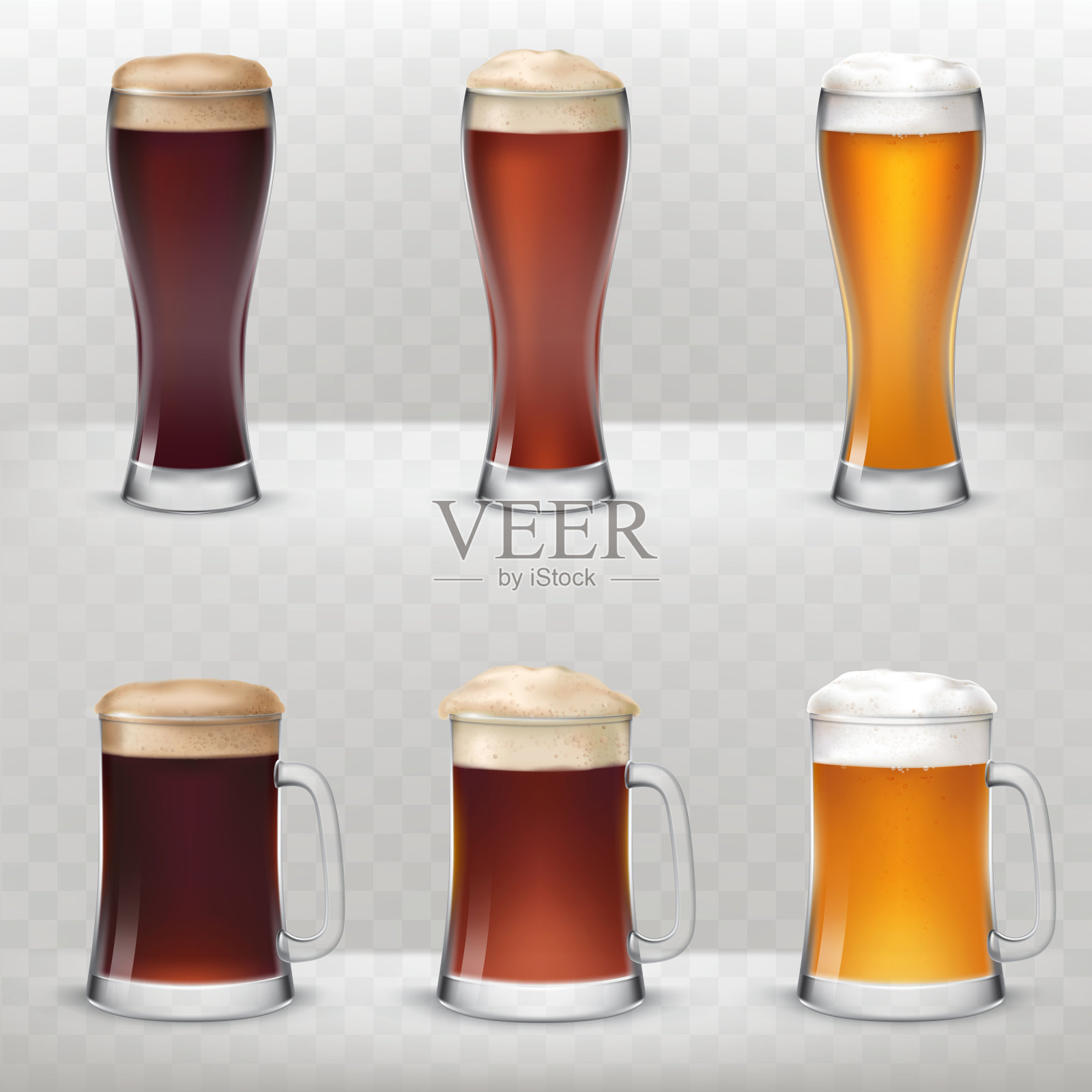 一套在现实风格的杯子和高插画图片素材