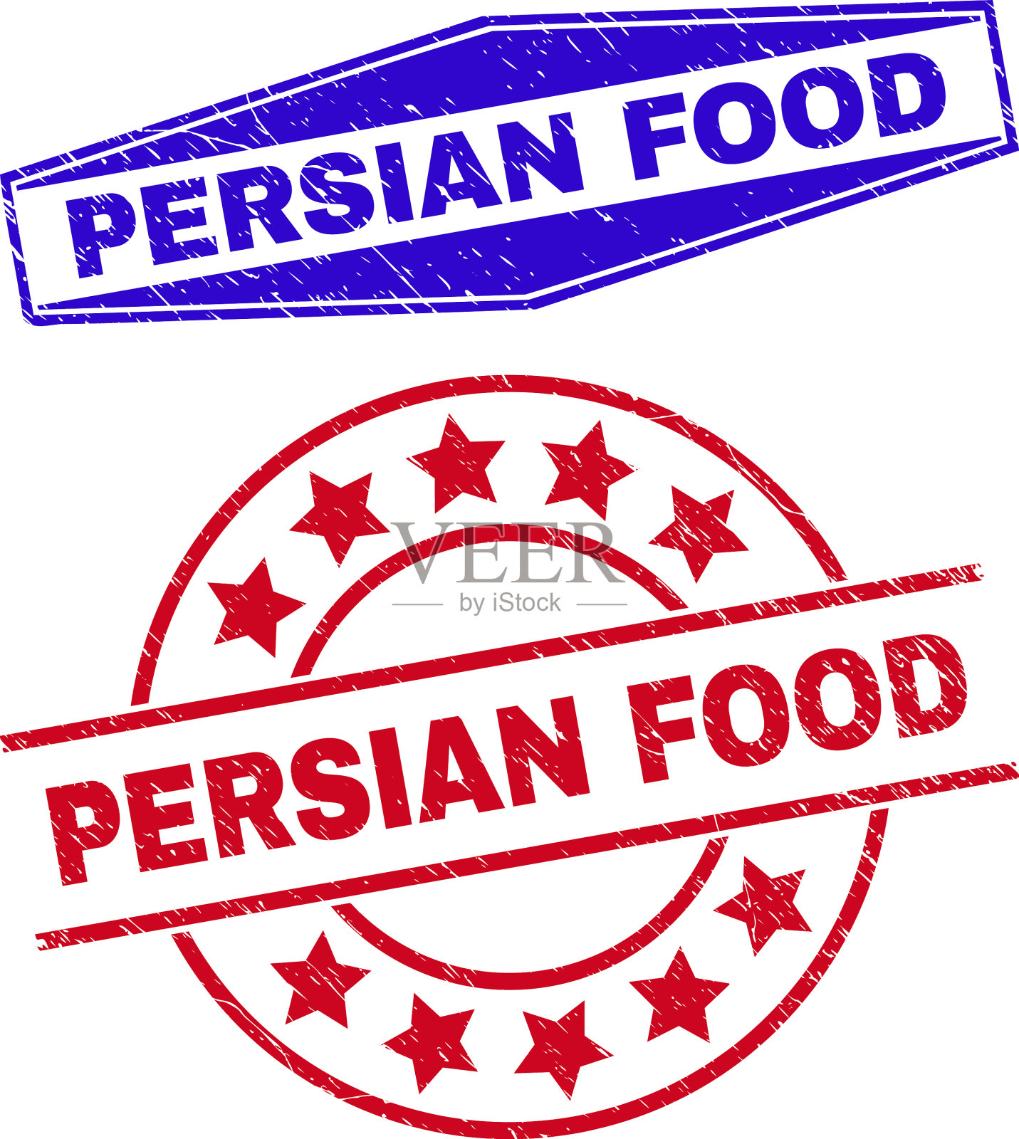 波斯食物不洁的圆形和六角形印章插画图片素材