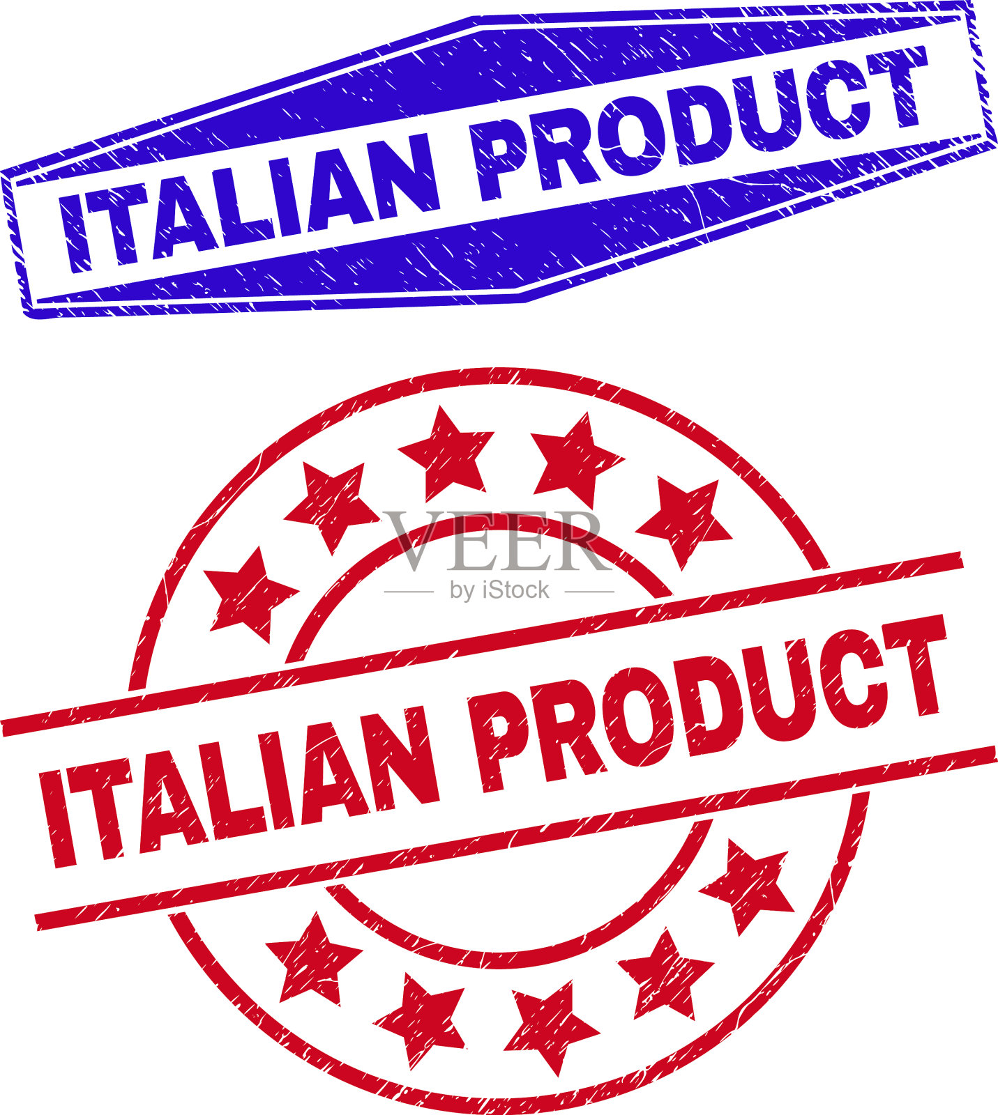 意大利产品的圆形和肮脏的邮票插画图片素材