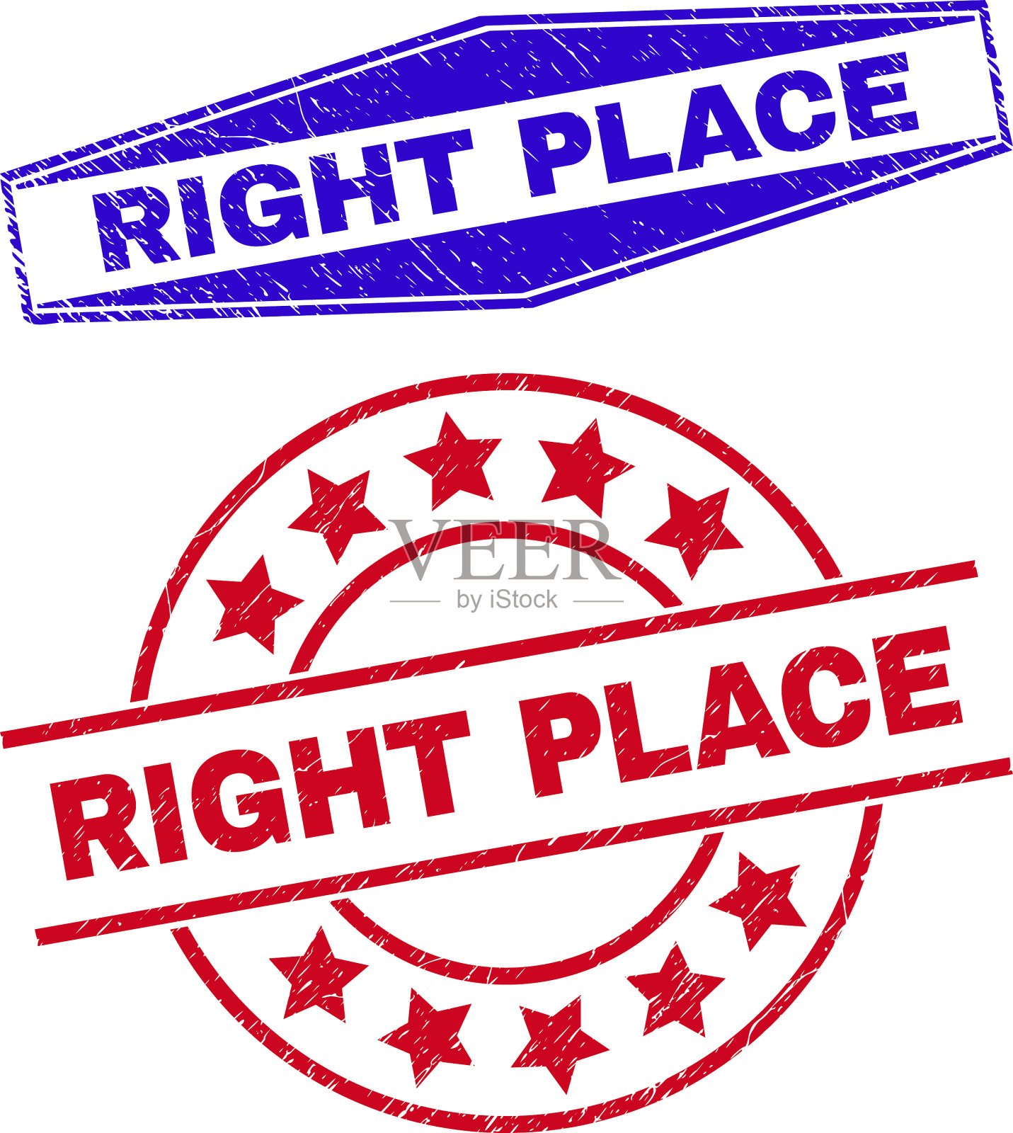 将橡胶徽章正确地放置在圆形和六边形中插画图片素材