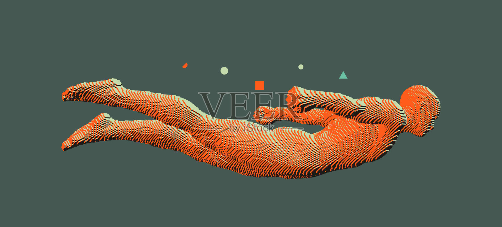 人在空中飞翔或坠落。立体像素艺术插图。游戏行业的虚拟现实模拟器。向量。插画图片素材