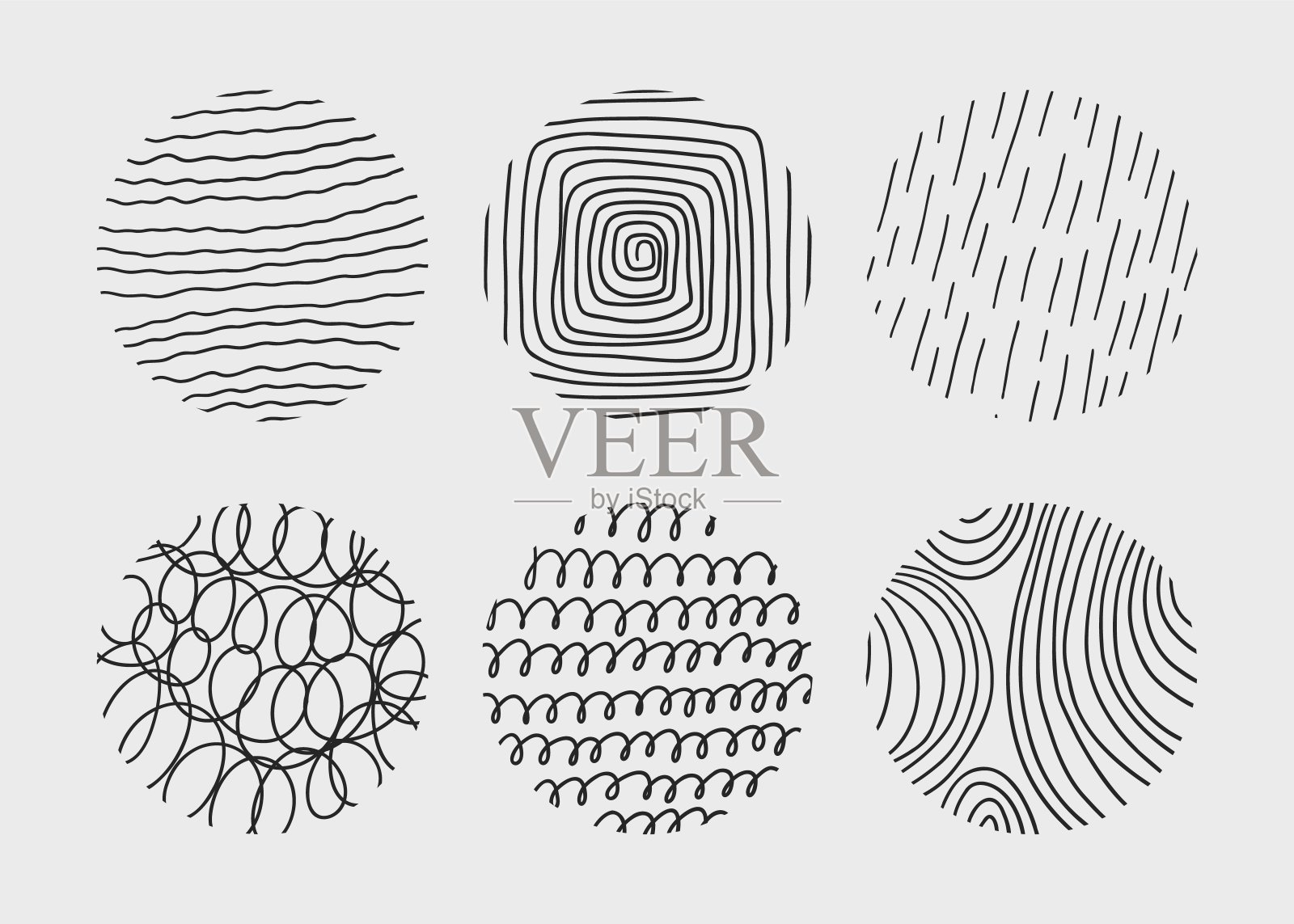 圆圈创意极简主义当代艺术品。手绘涂鸦形状。插画图片素材