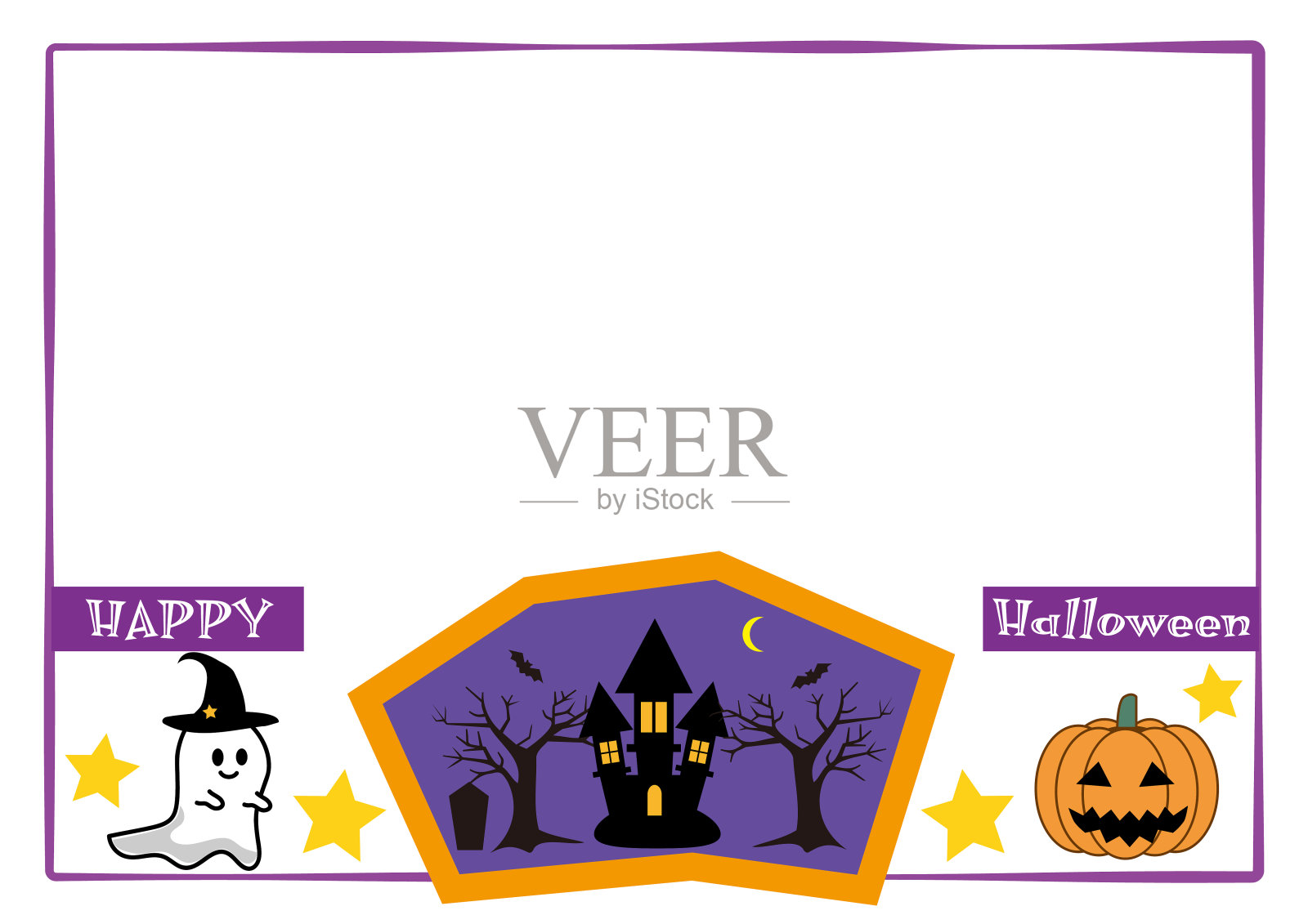 “不给糖就捣蛋”可爱的鬼魂和南瓜灯的万圣节背景插画图片素材