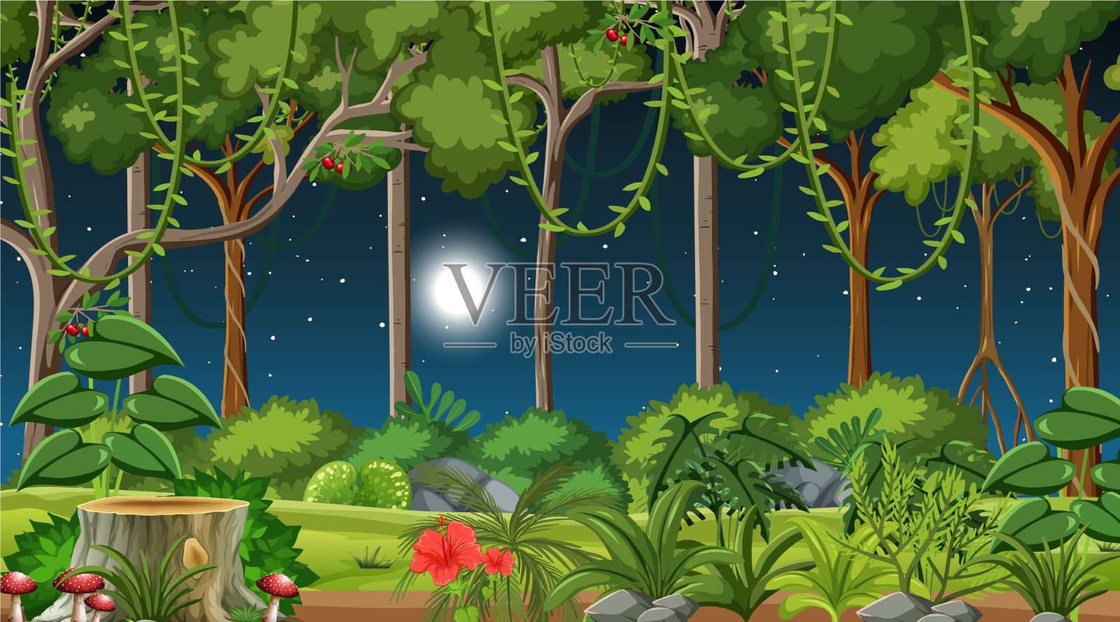 森林夜景插画图片素材