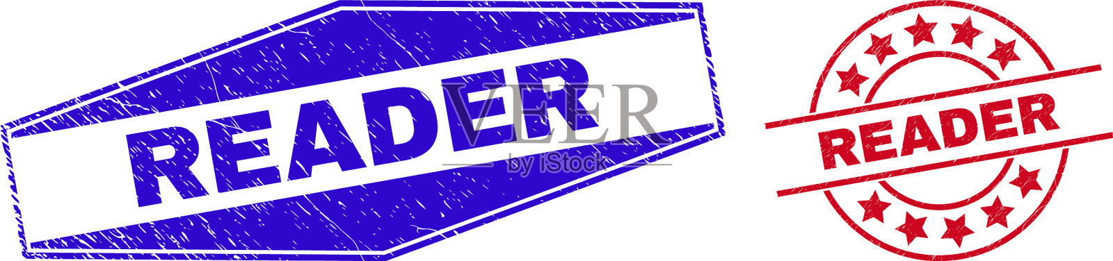 读卡器在圆形和六边形中划伤印章插画图片素材