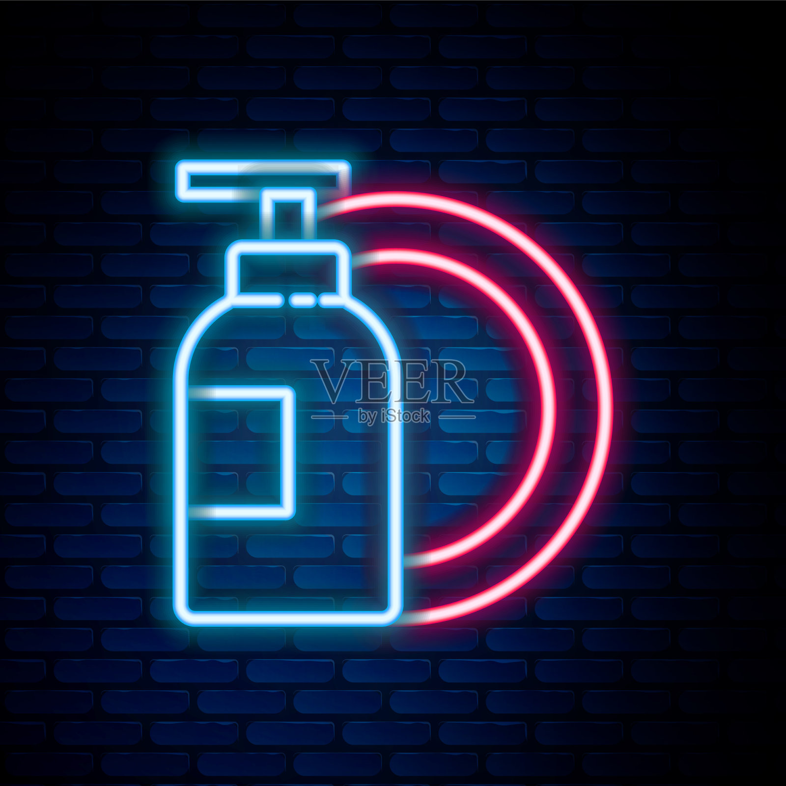 发光的霓虹灯线洗碗液瓶和插画图片素材