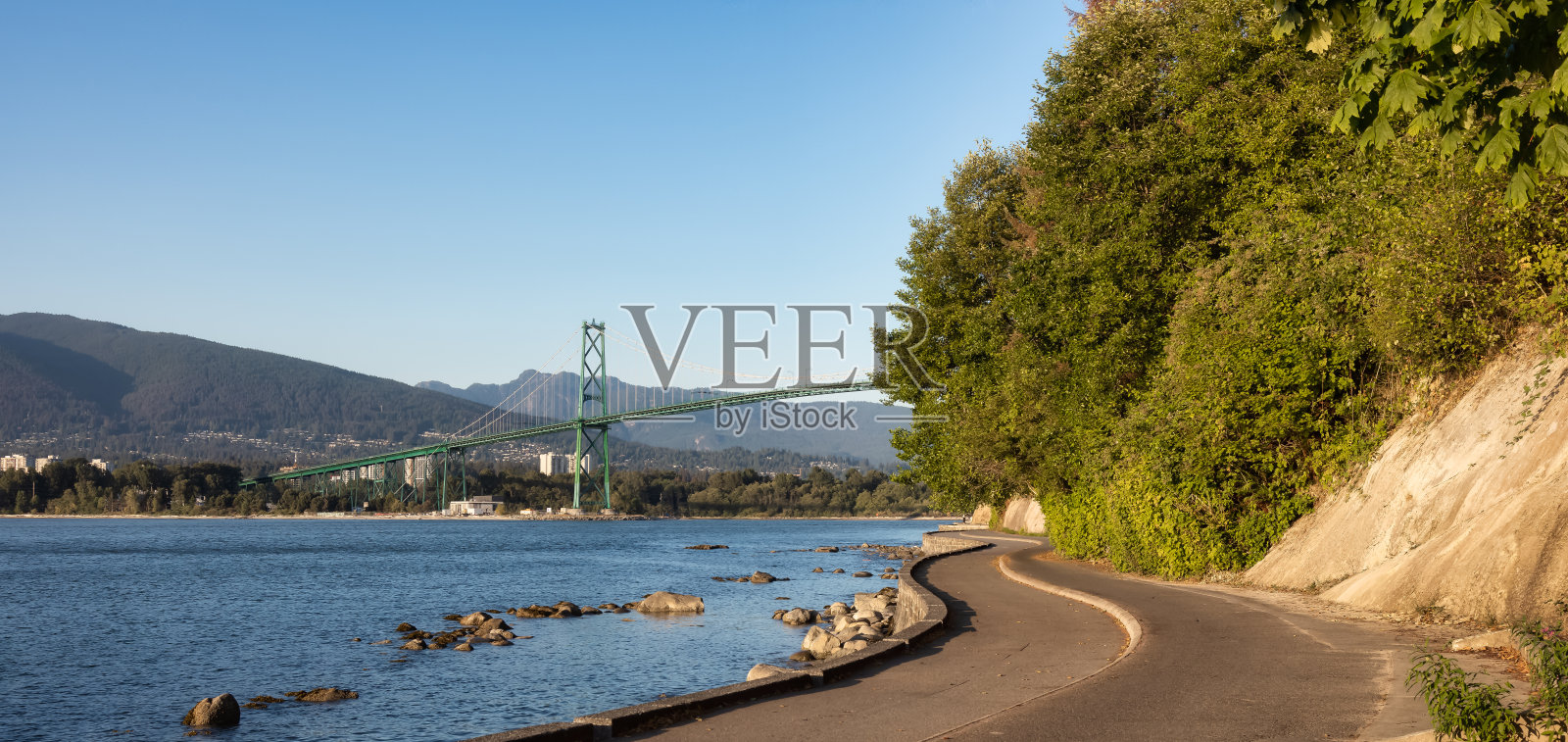 从斯坦利公园看到的著名狮门大桥照片摄影图片