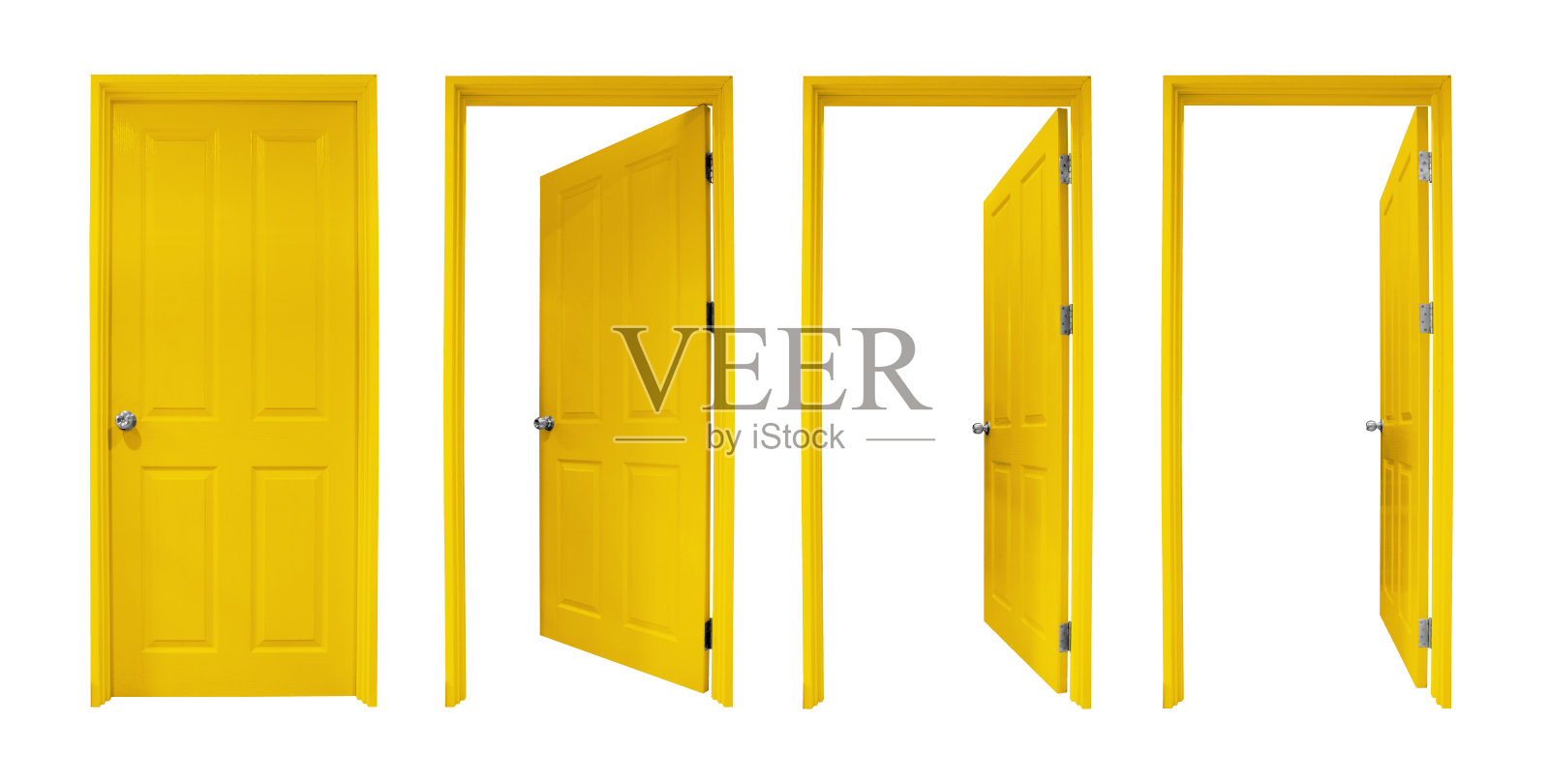 白色背景上的木门群照片摄影图片