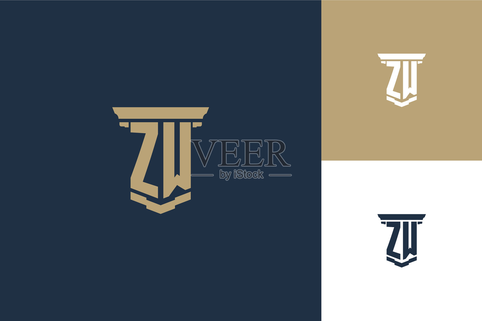 Zw字母首字母标志设计与支柱图标插画图片素材