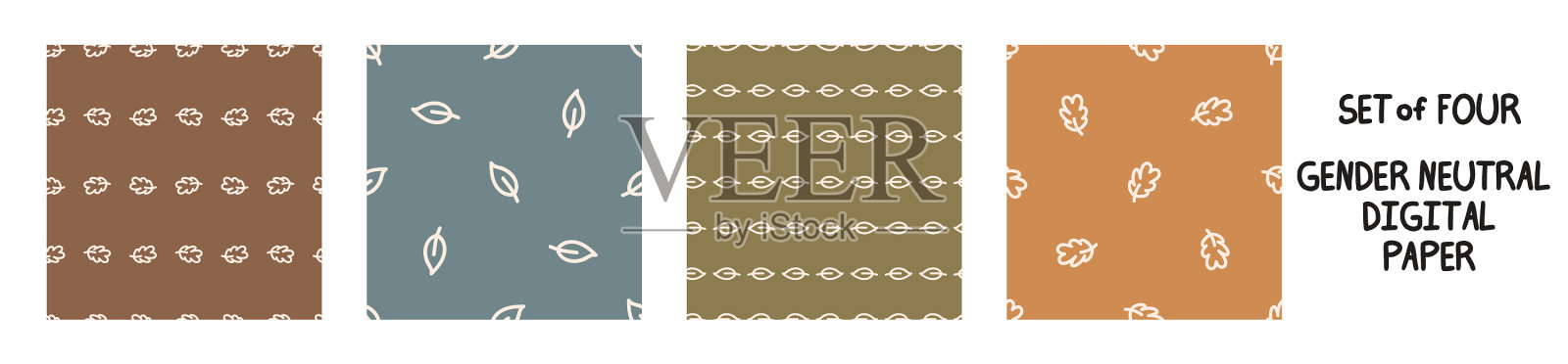 无Seemless背景叶设置5模式插画图片素材