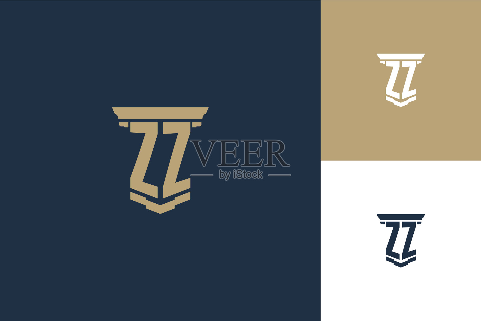 Zz字母组合首字母标志设计与支柱图标插画图片素材