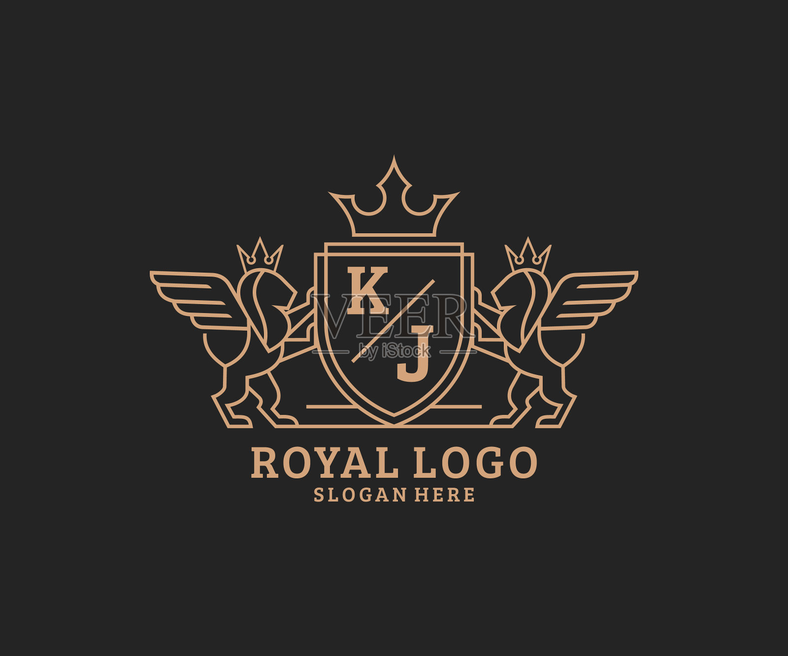 首字母kj字母狮子皇家豪华纹章插画图片素材