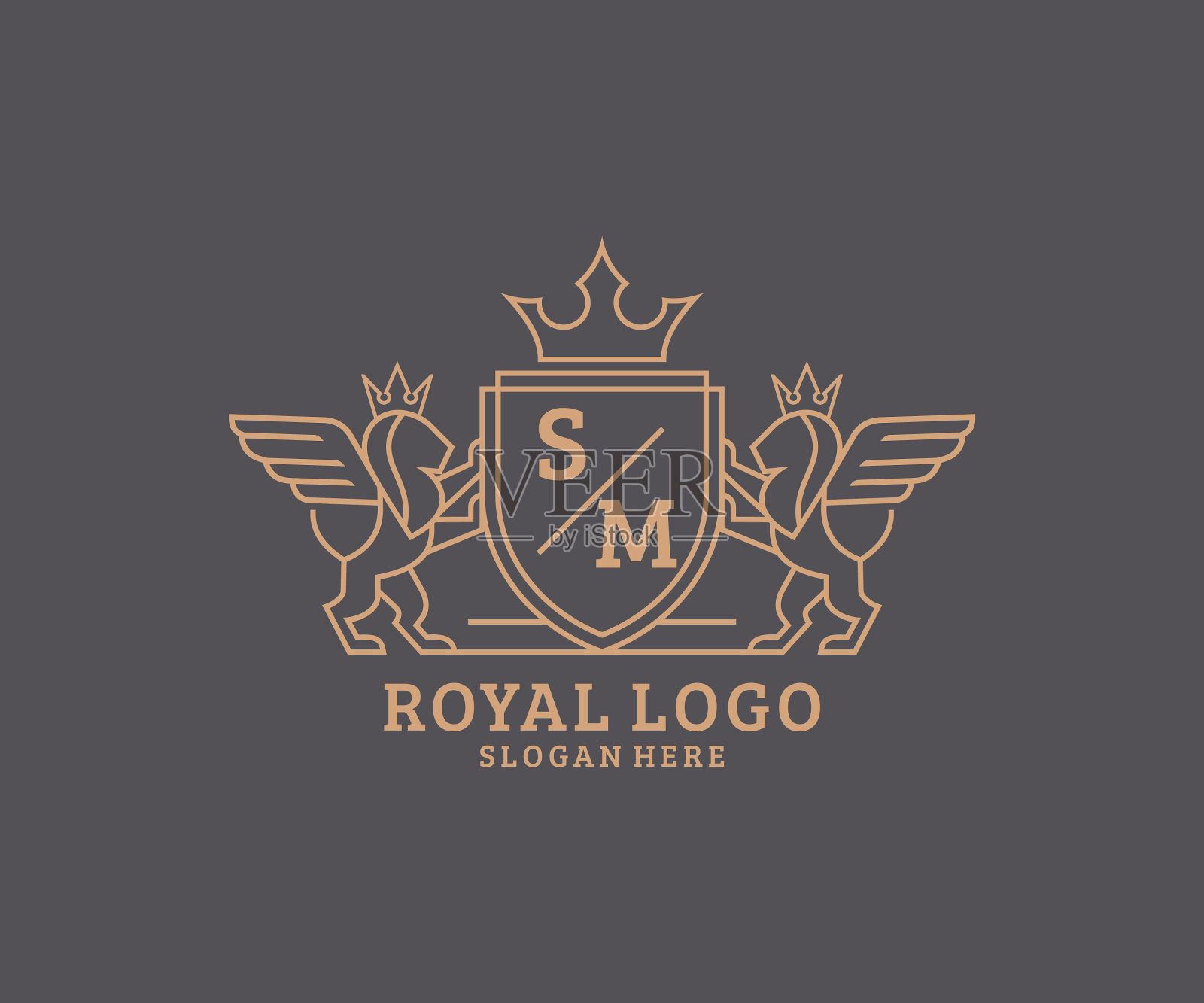 首字母sm狮子皇家豪华纹章插画图片素材