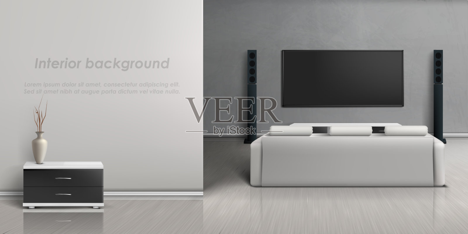 室内模型与家庭影院系统插画图片素材