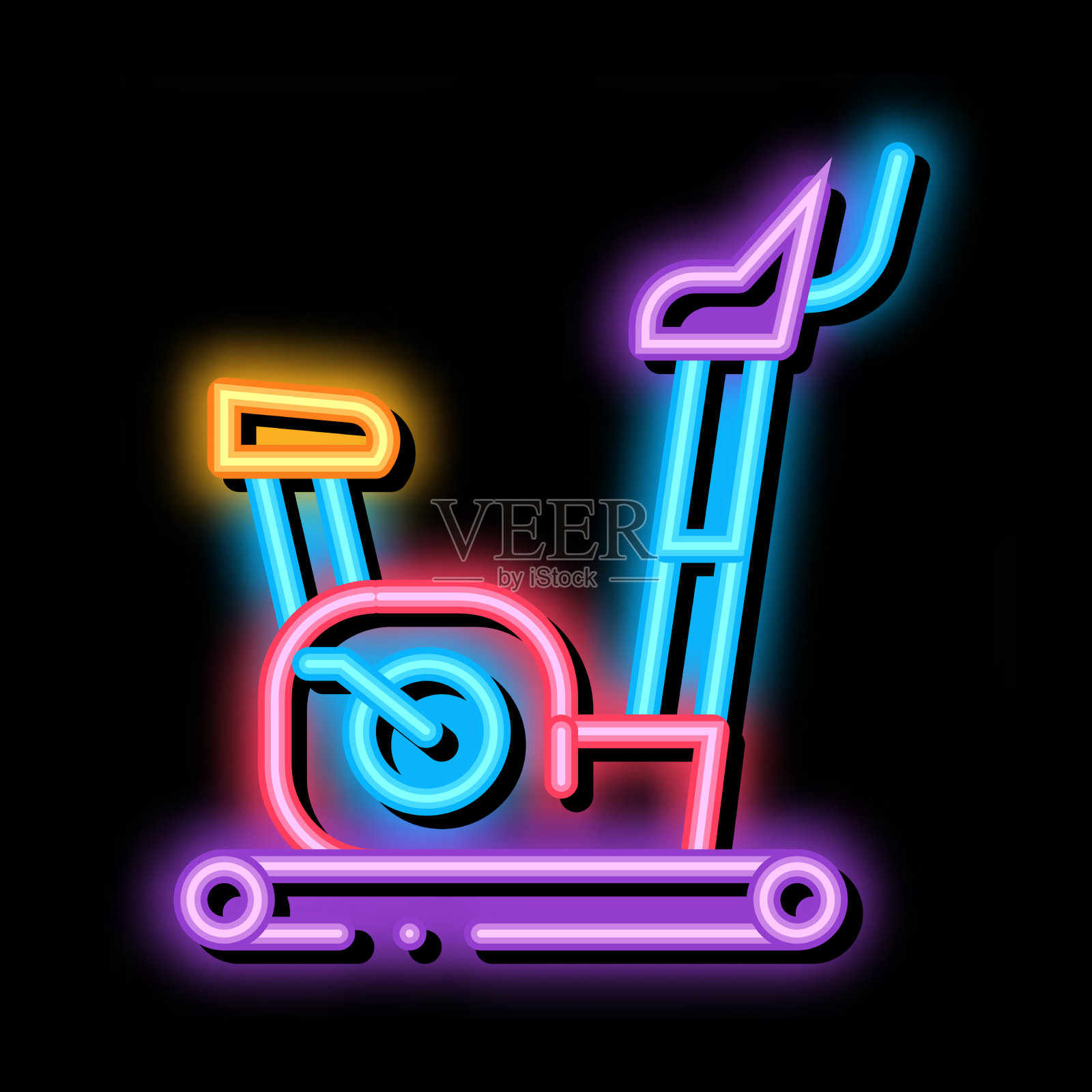 运动自行车霓虹灯发光图标插画图片素材