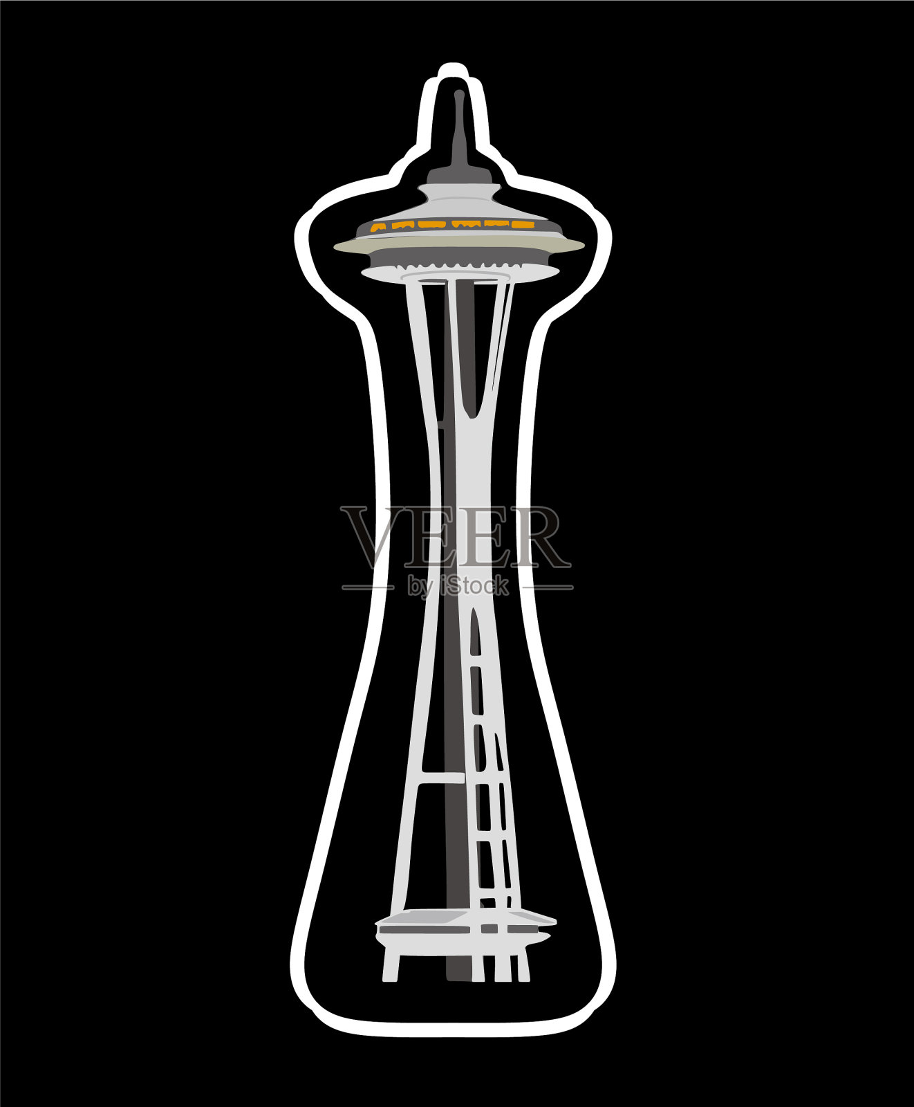 华盛顿州西雅图市的著名地标插画图片素材