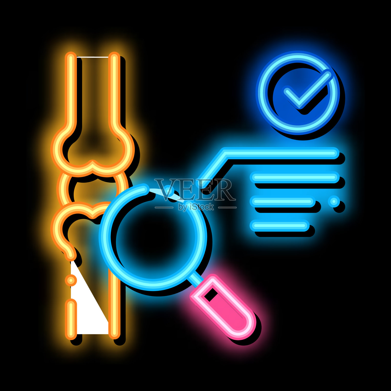 骨关节测试霓虹灯辉光图标插画图片素材