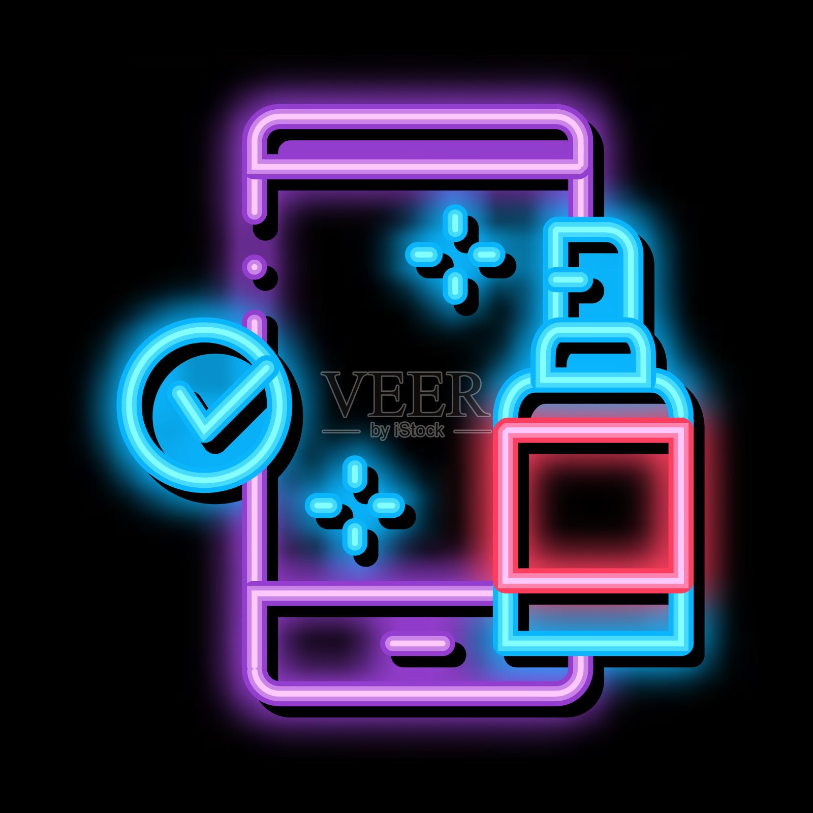 消毒手机霓虹灯发光图标插画图片素材