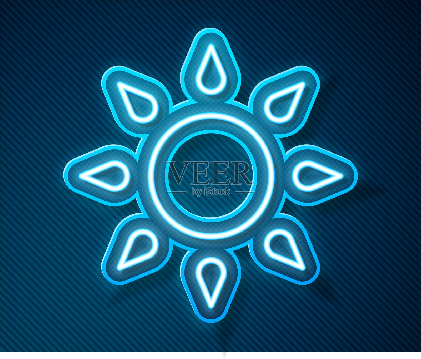 发光的霓虹灯线太阳图标孤立在蓝色插画图片素材