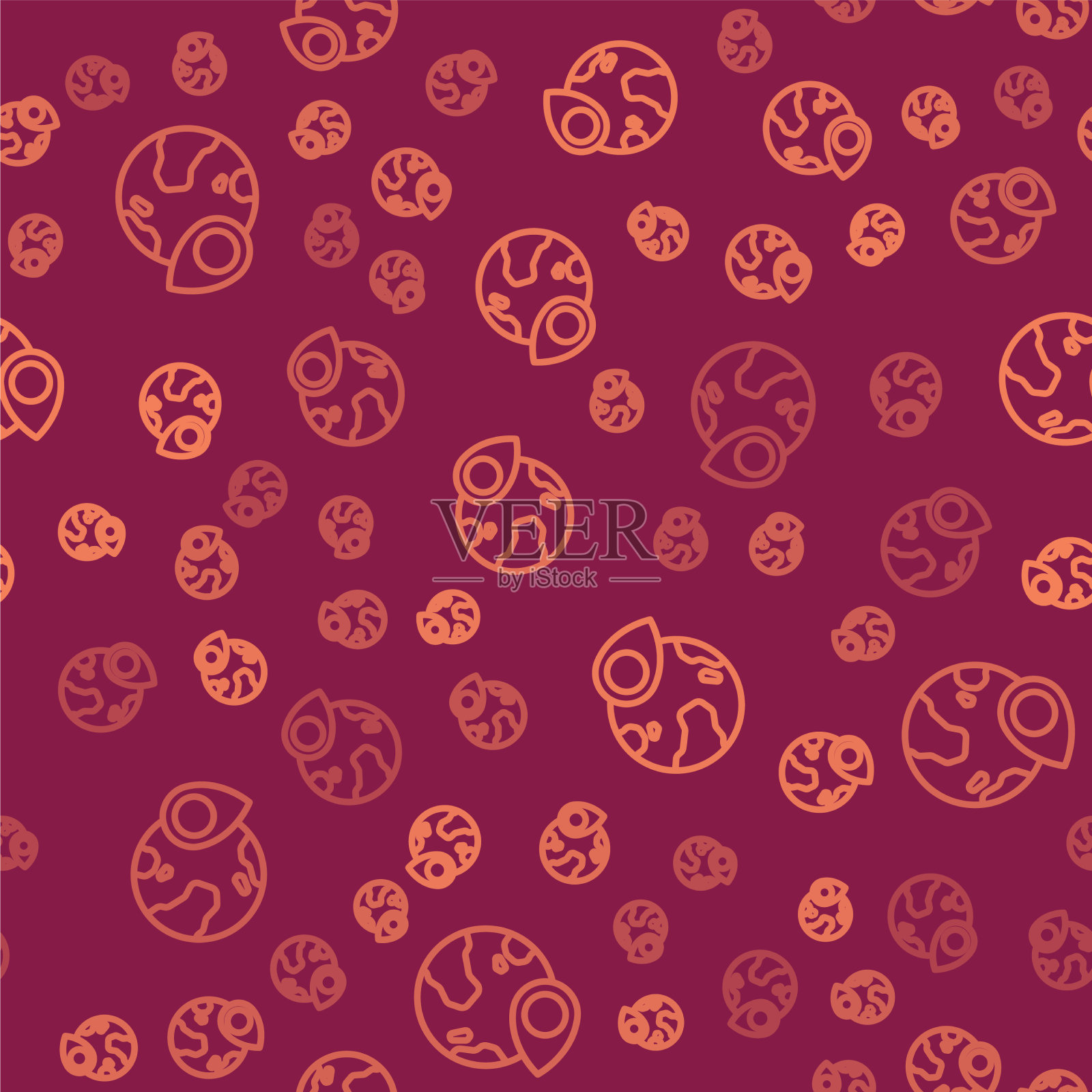 褐线位置上的地球图标孤立插画图片素材