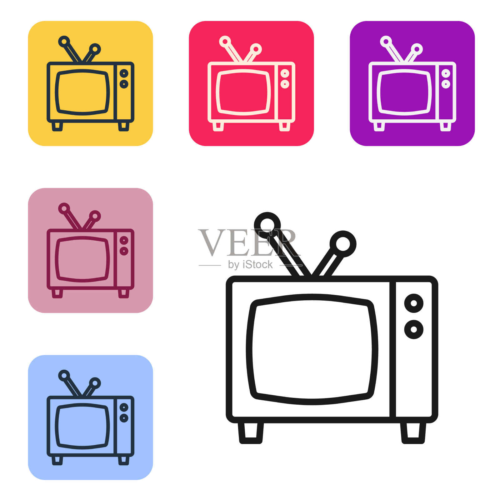 黑色线复古电视图标孤立在白色图标素材