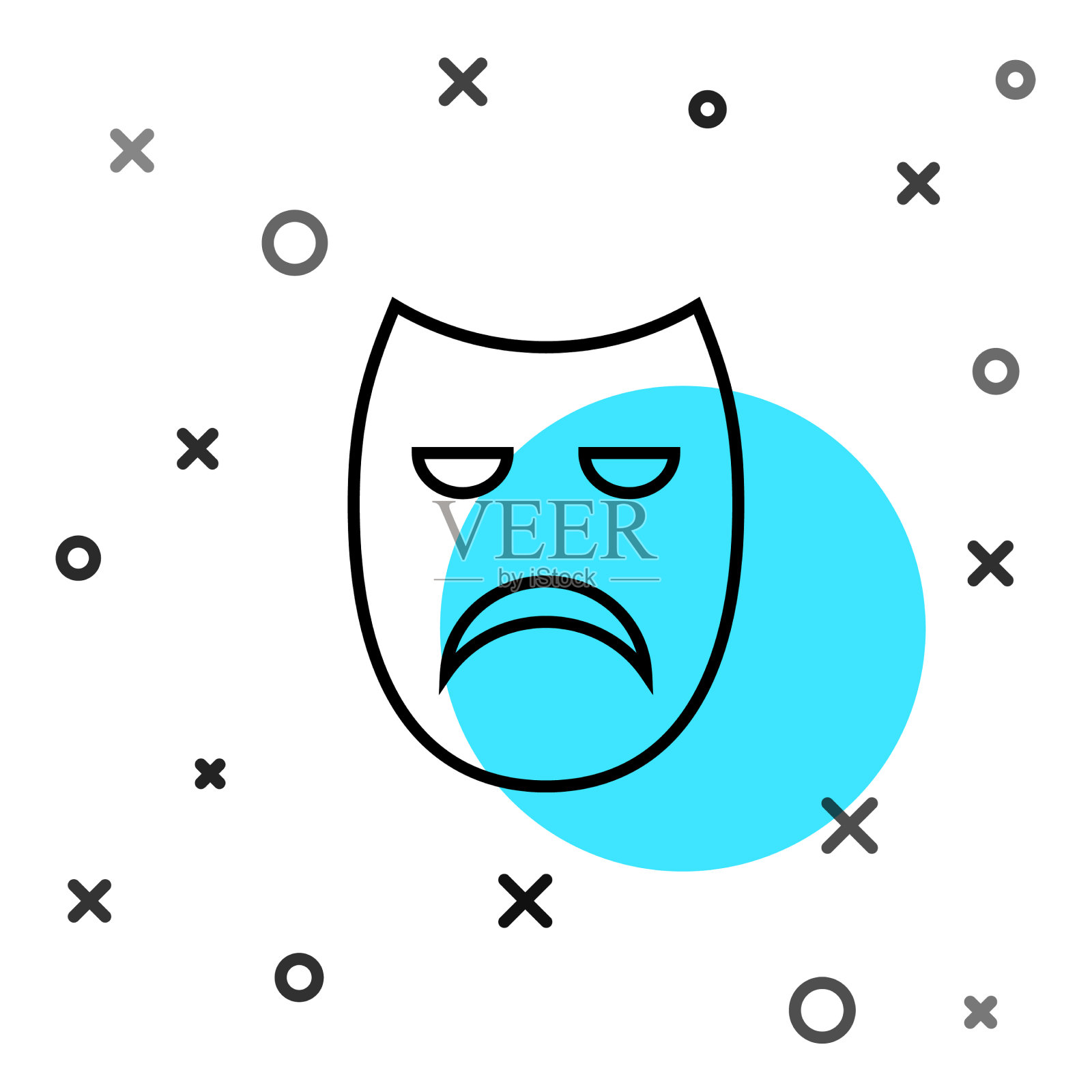 黑线戏剧戏剧面具图标孤立上插画图片素材