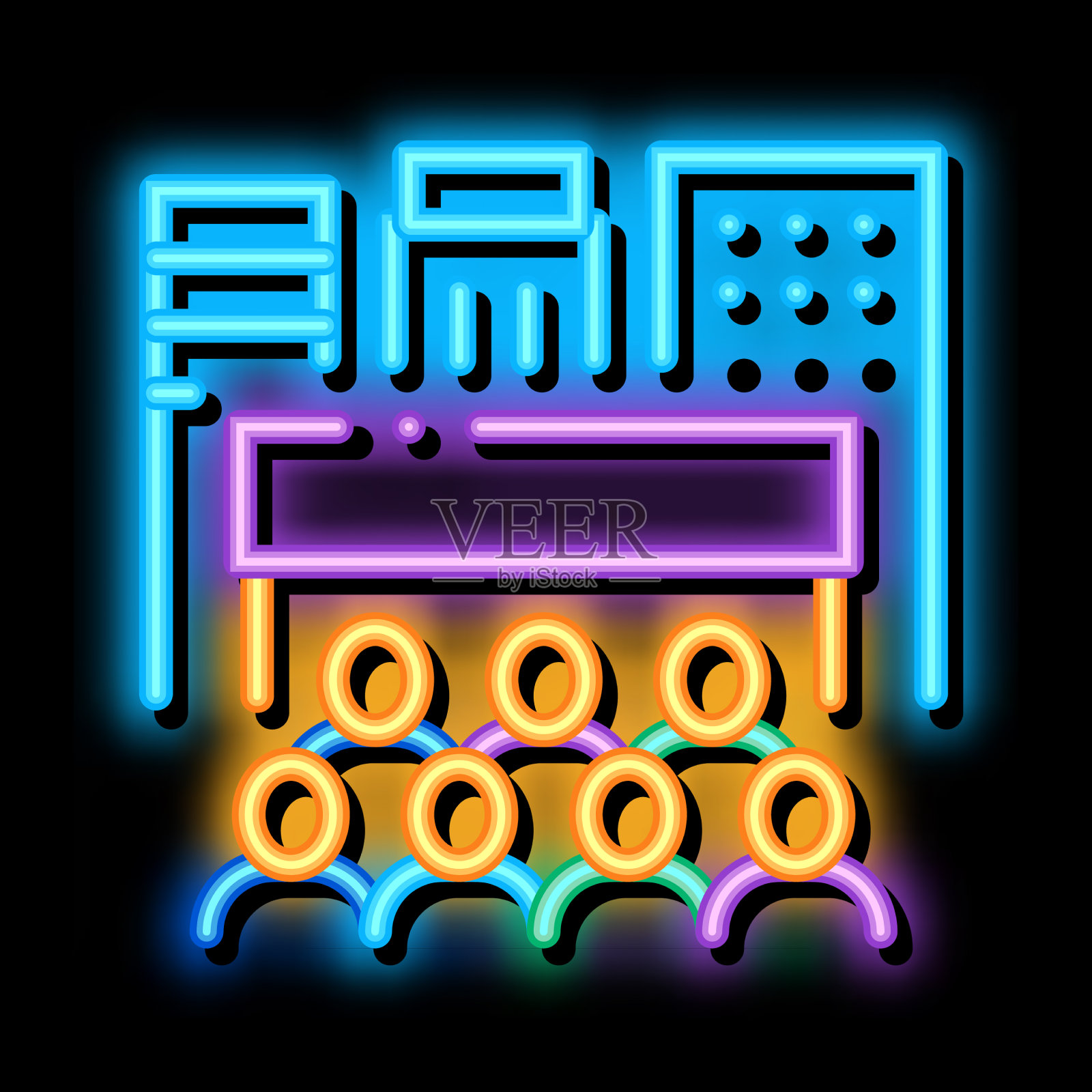 人们在游览时霓虹灯闪烁的图标插画图片素材