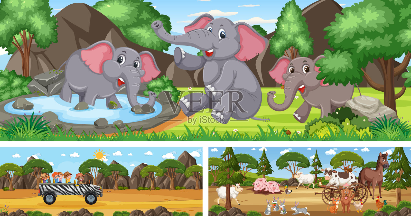 配有卡通的户外全景插画图片素材