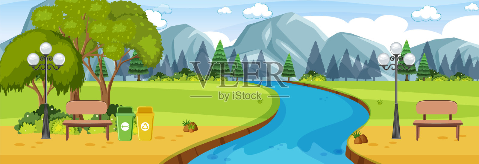 长江穿过公园横景处插画图片素材