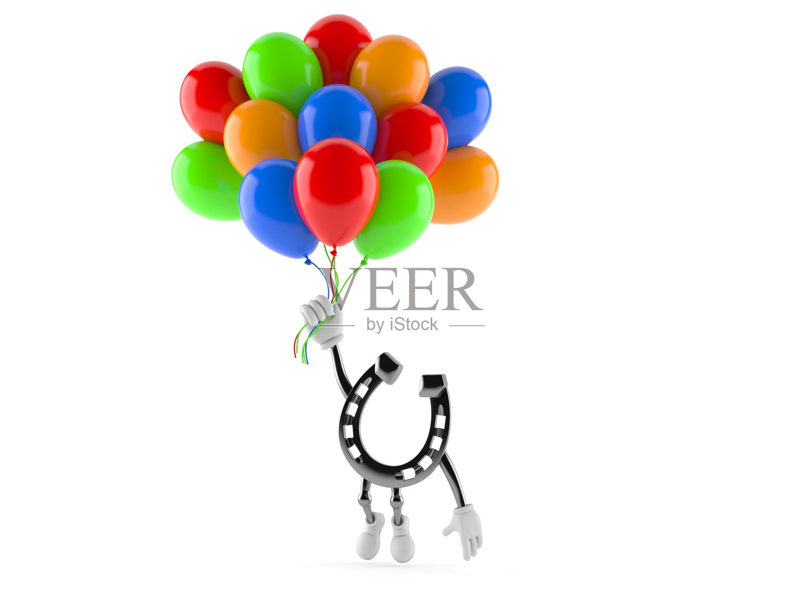 马蹄形人物与气球飞翔照片摄影图片