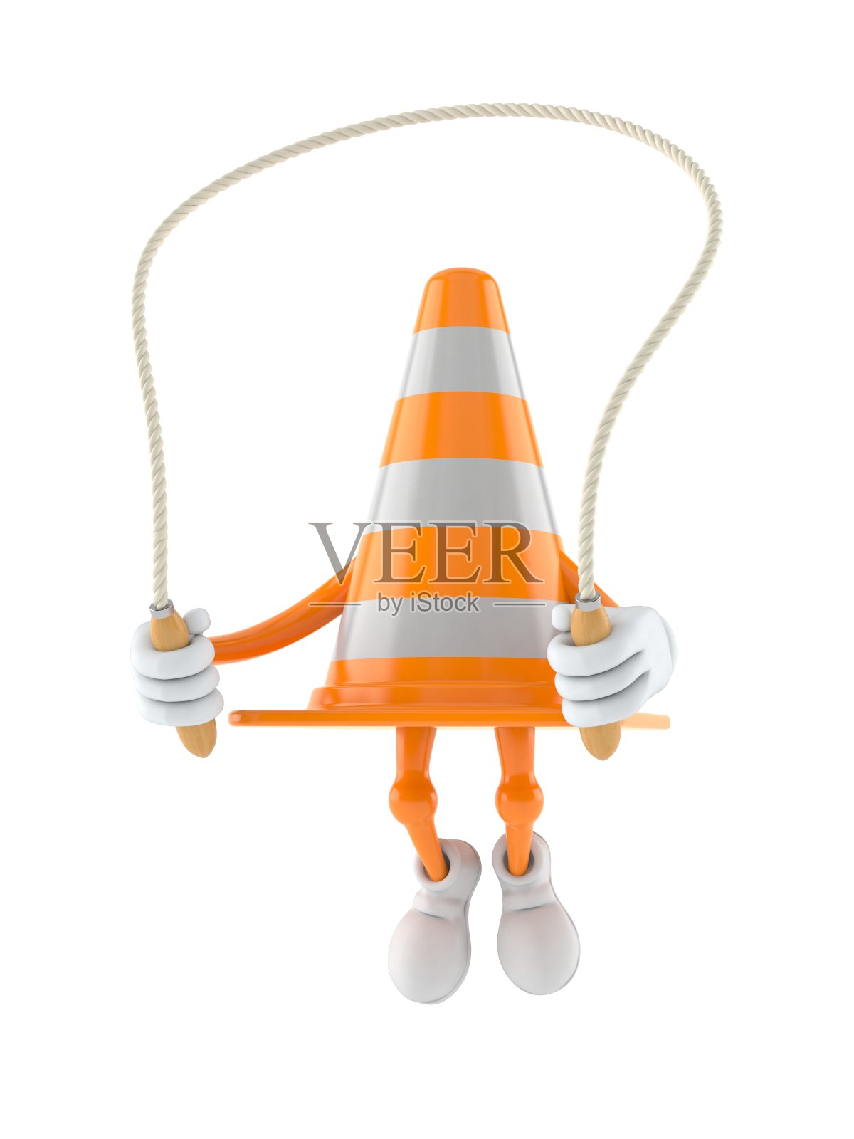 交通锥人物在跳绳上跳跃照片摄影图片