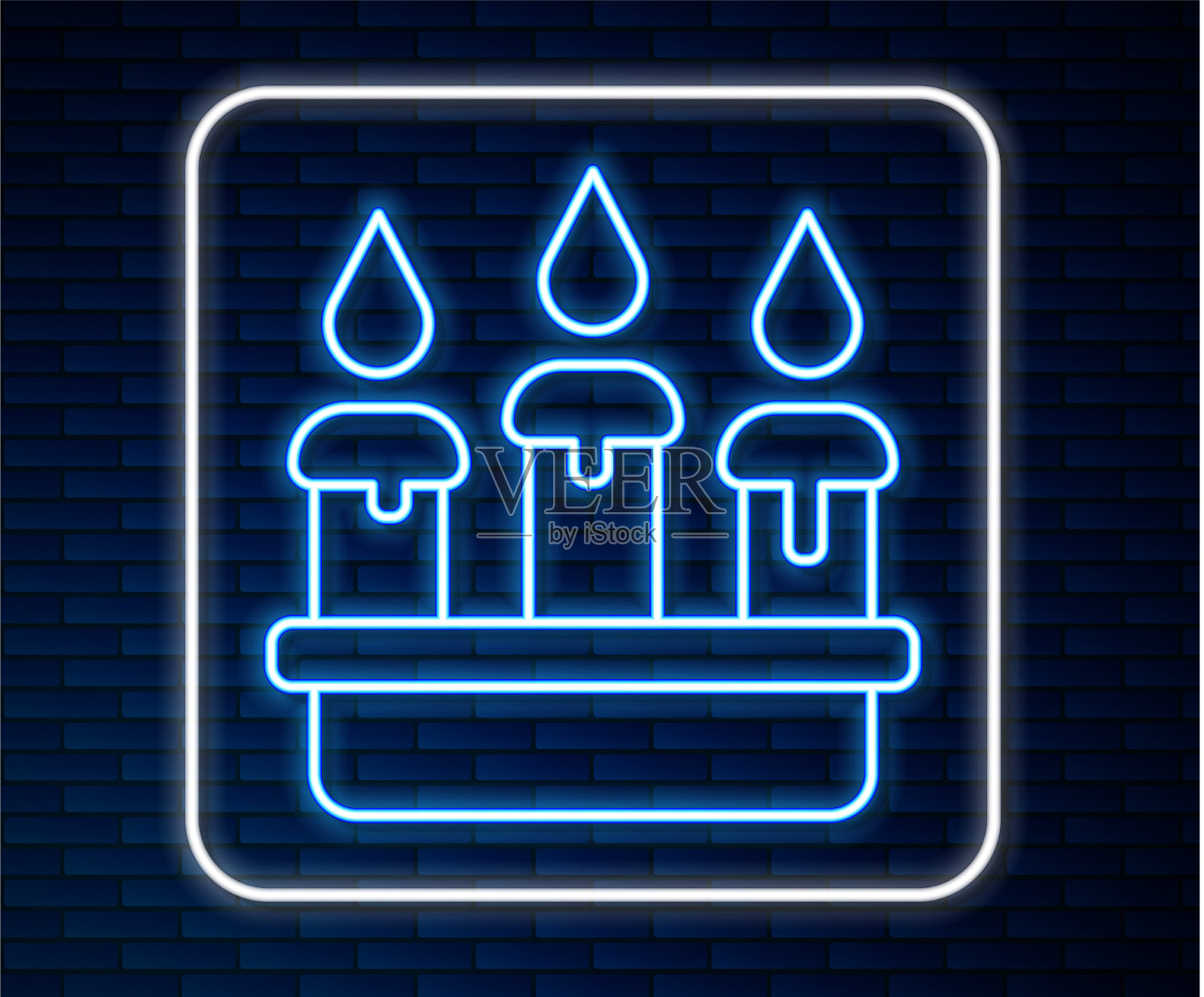 烛台上闪烁的霓虹灯线燃烧着蜡烛插画图片素材