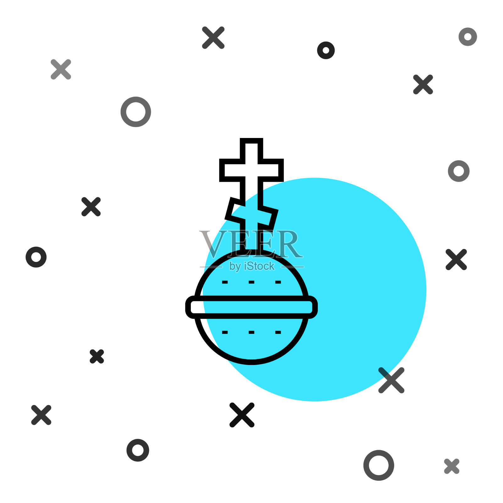 黑线基督教十字图标孤立在白色插画图片素材