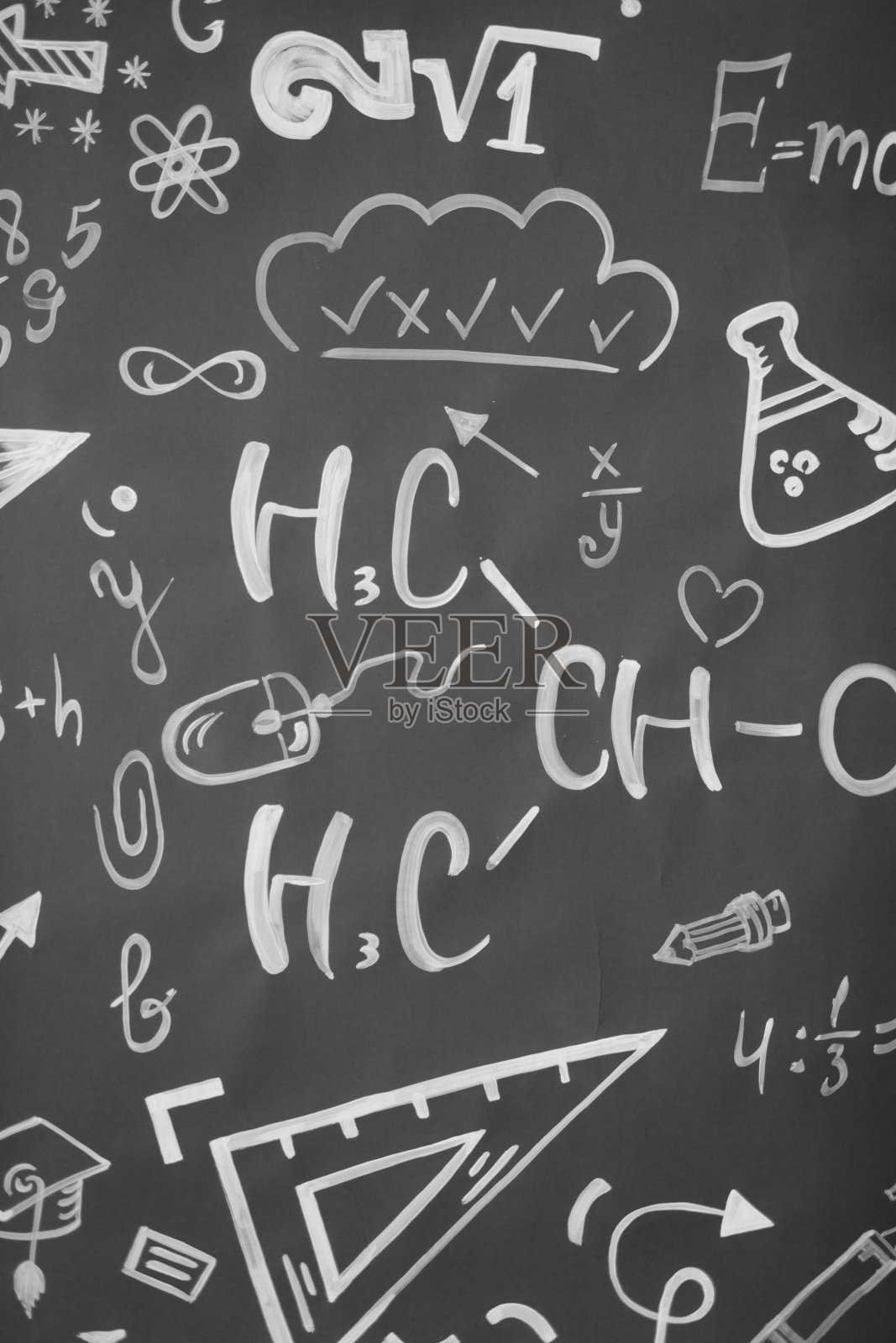 学习的概念。回到学校。背景与题词从学校课程。公式写在黑板上照片摄影图片