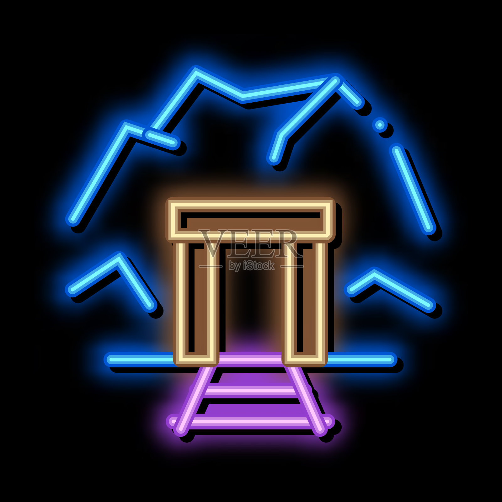 矿井入口霓虹灯辉光图标插画图片素材