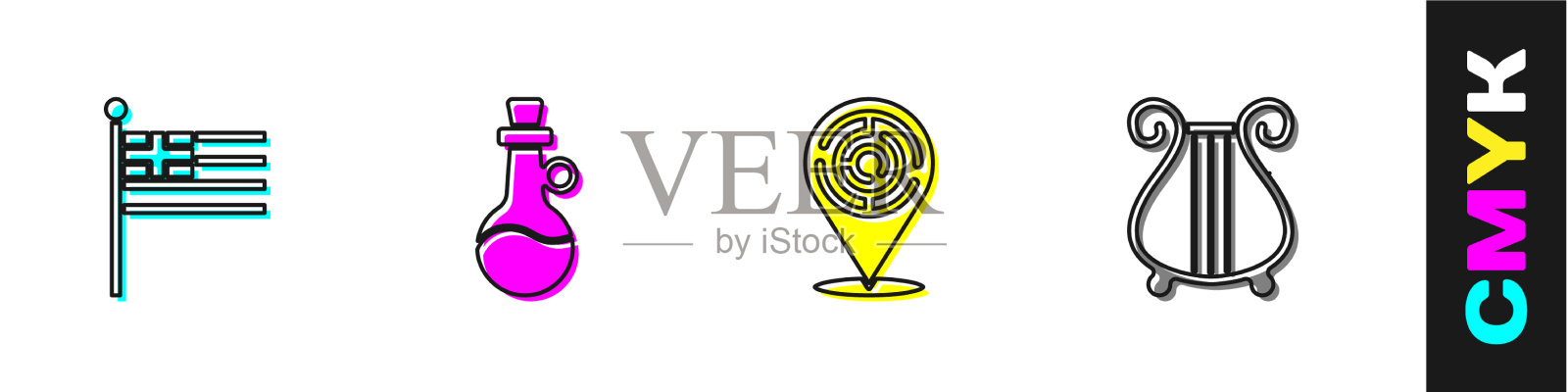 设希腊国旗瓶橄榄油图标素材