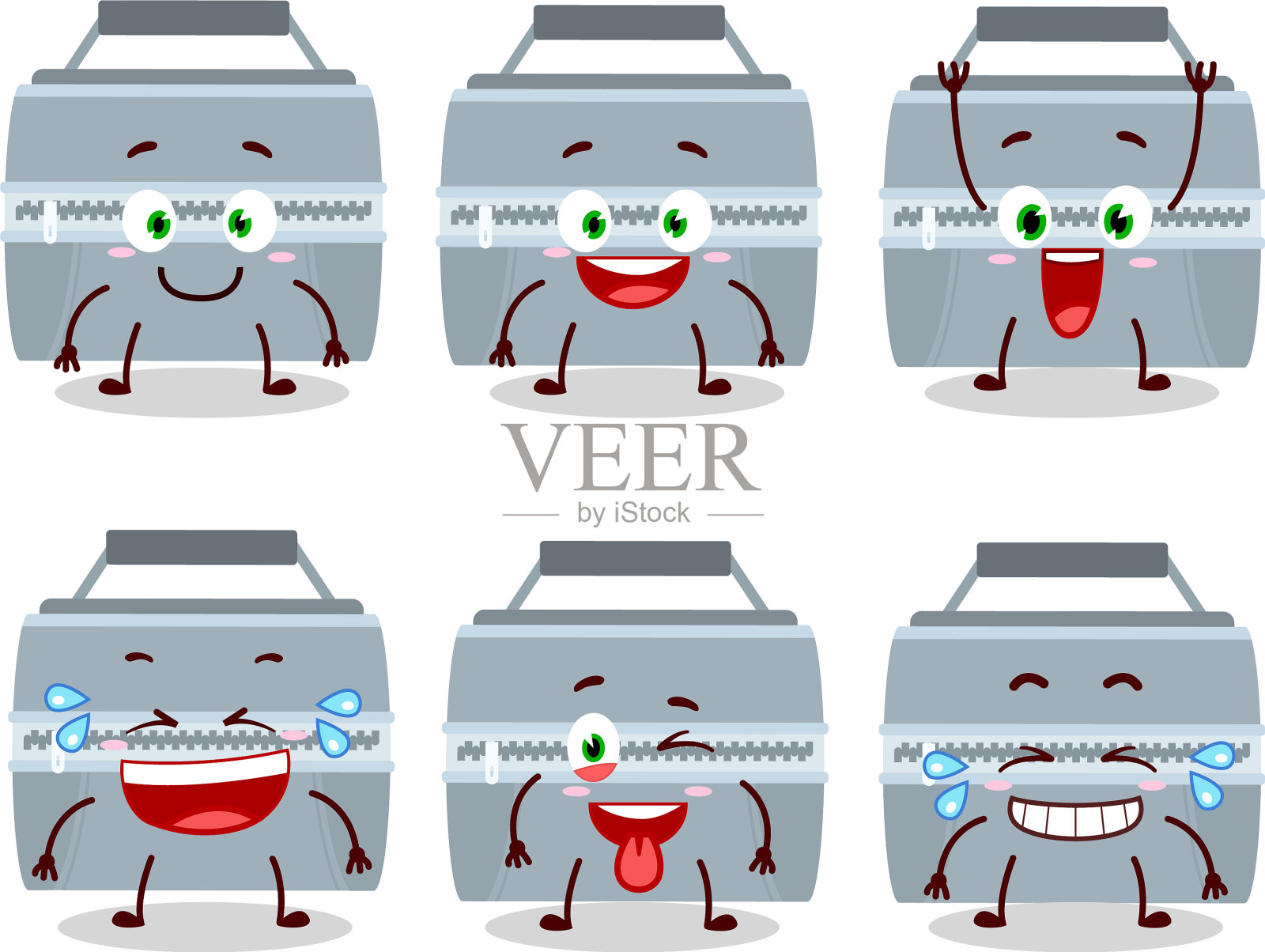 卡通人物带着微笑的灰色午餐盒插画图片素材