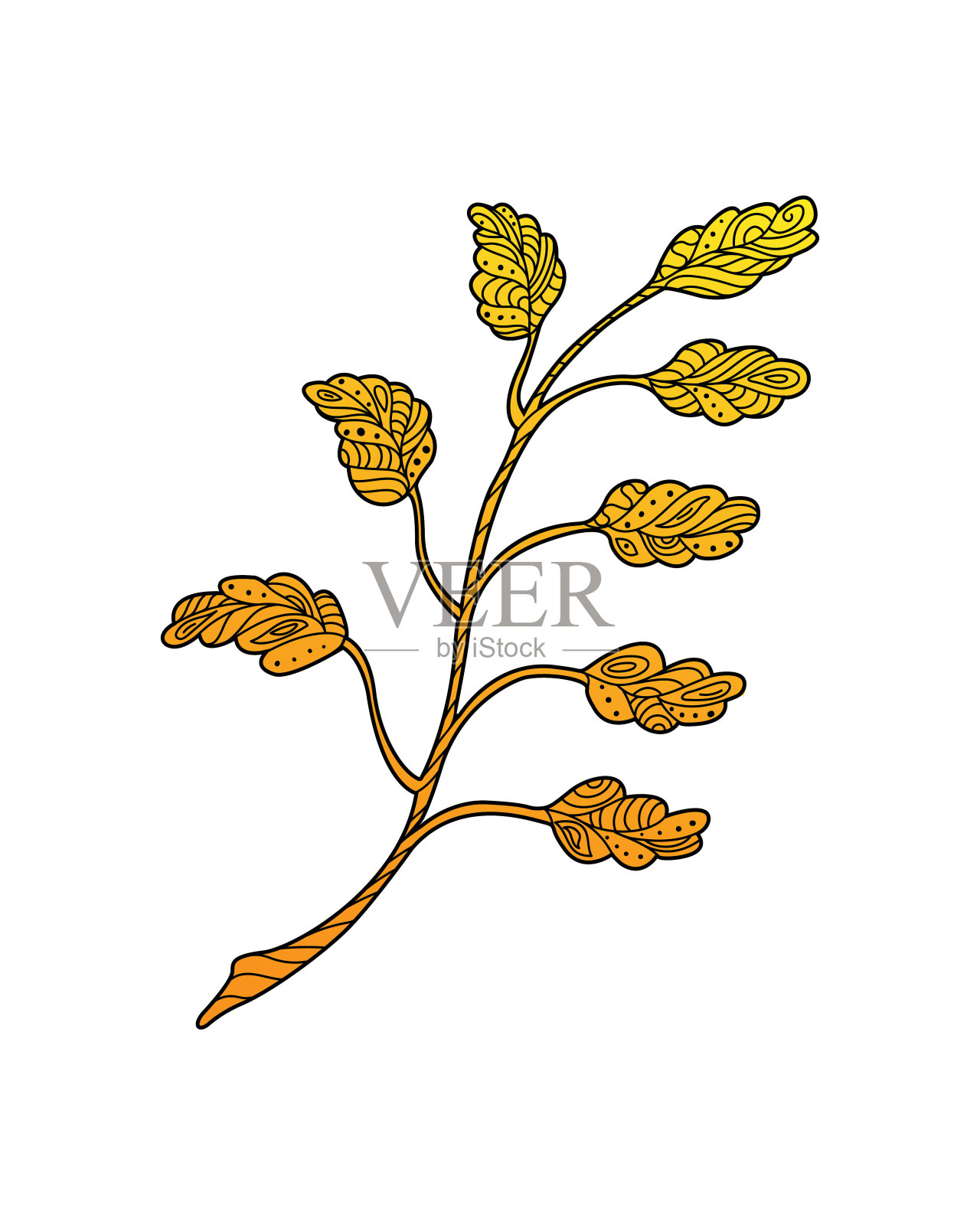 装饰性的秋叶。秋天的植物上装饰着图案。秋天的梯度。设计元素印刷，标签，标志，包装模板。着色。矢量插图轮廓。插画图片素材