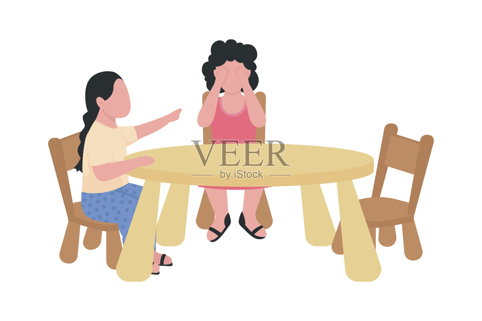 学龄前儿童吵架半平色矢量人物插画图片素材