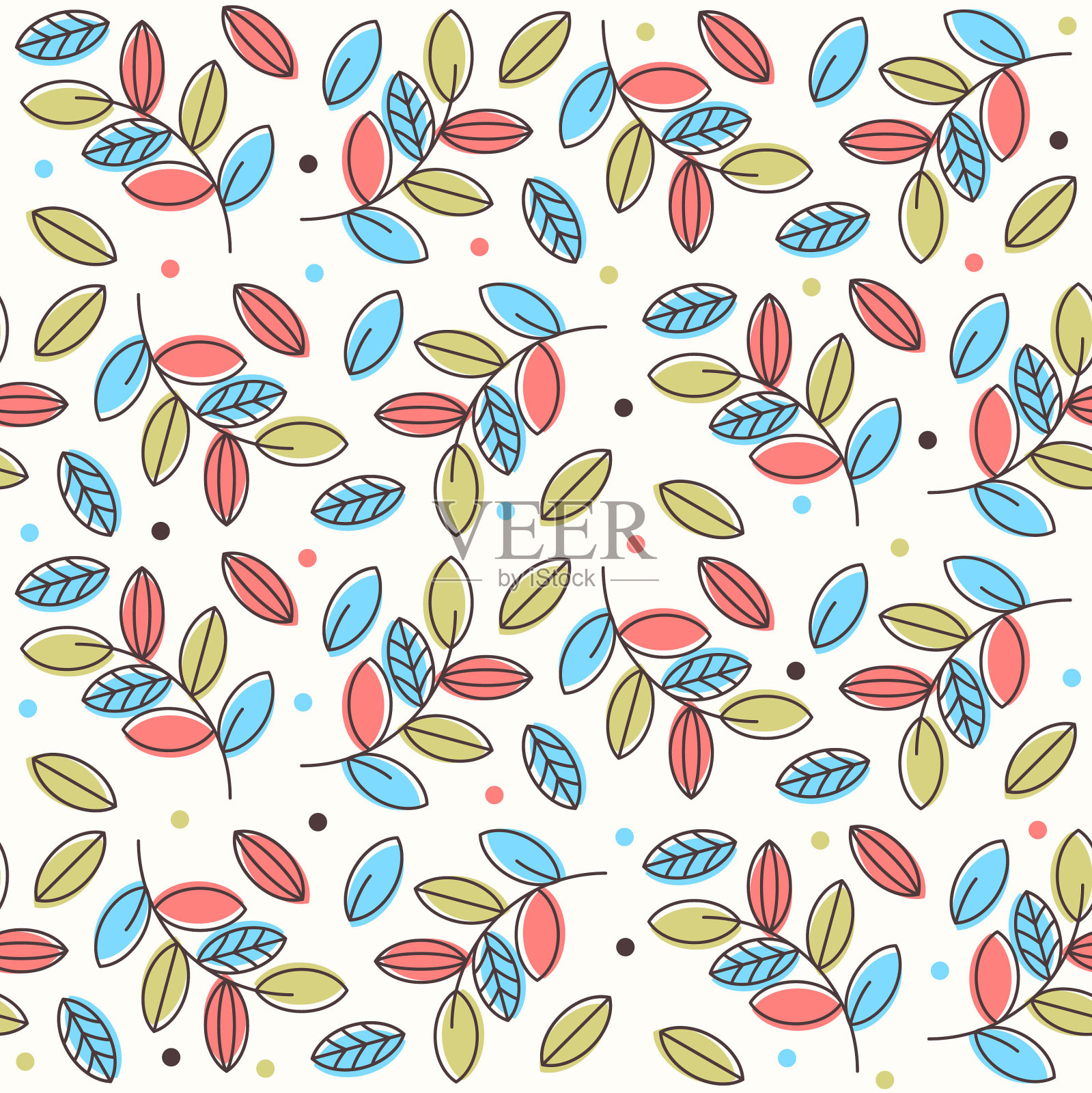 抽象花卉无缝图案与手绘插画图片素材